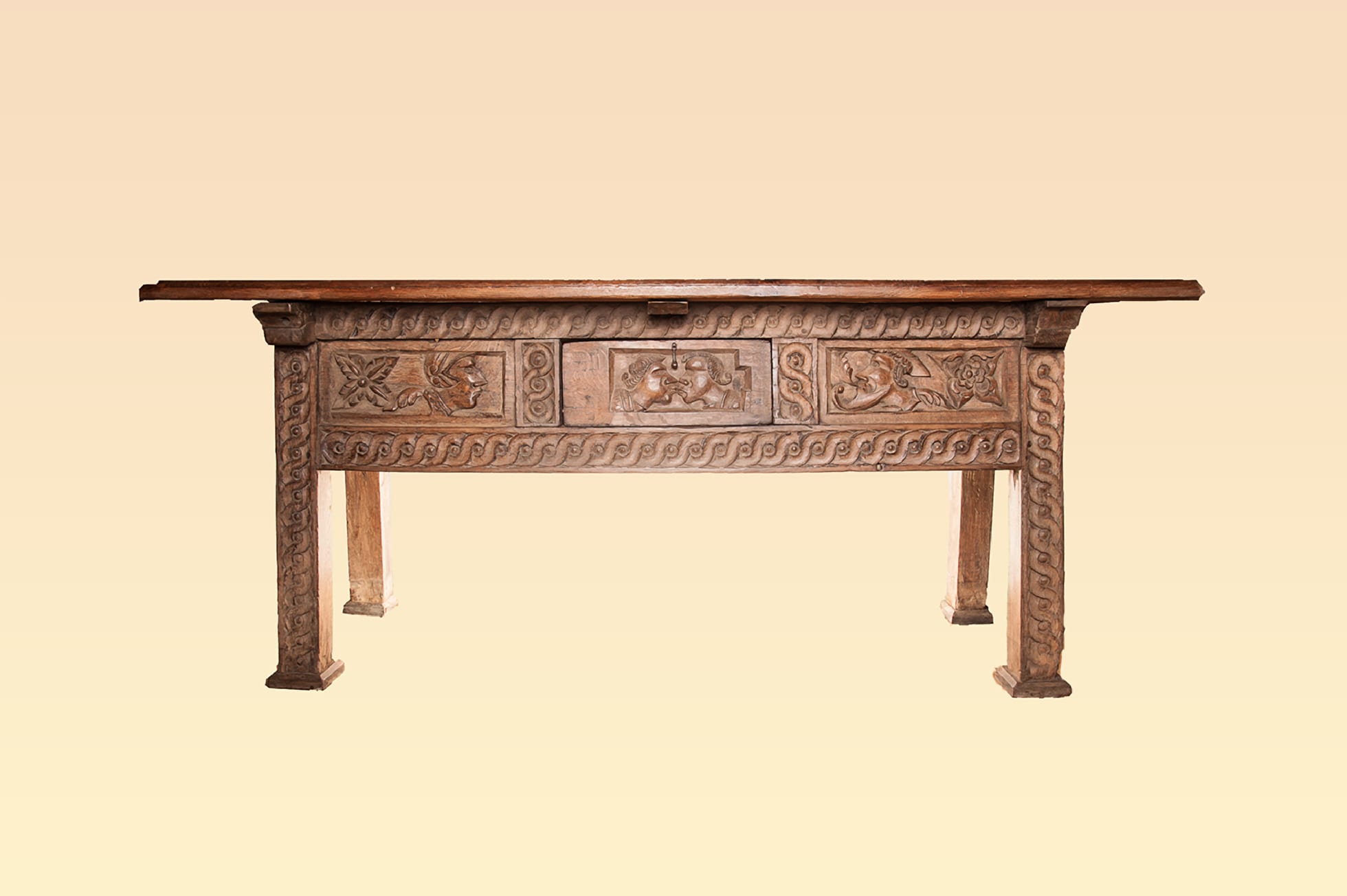 Henry VIII oak carved hutch table