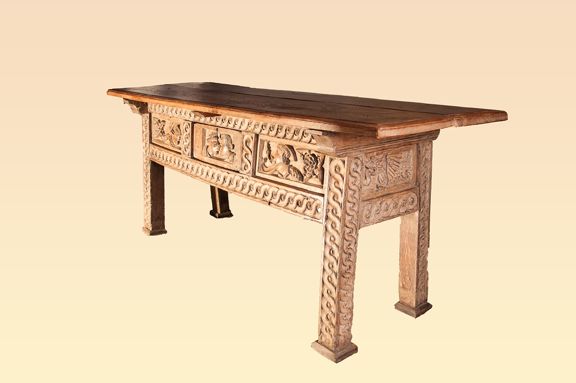 Henry VIII oak carved hutch table