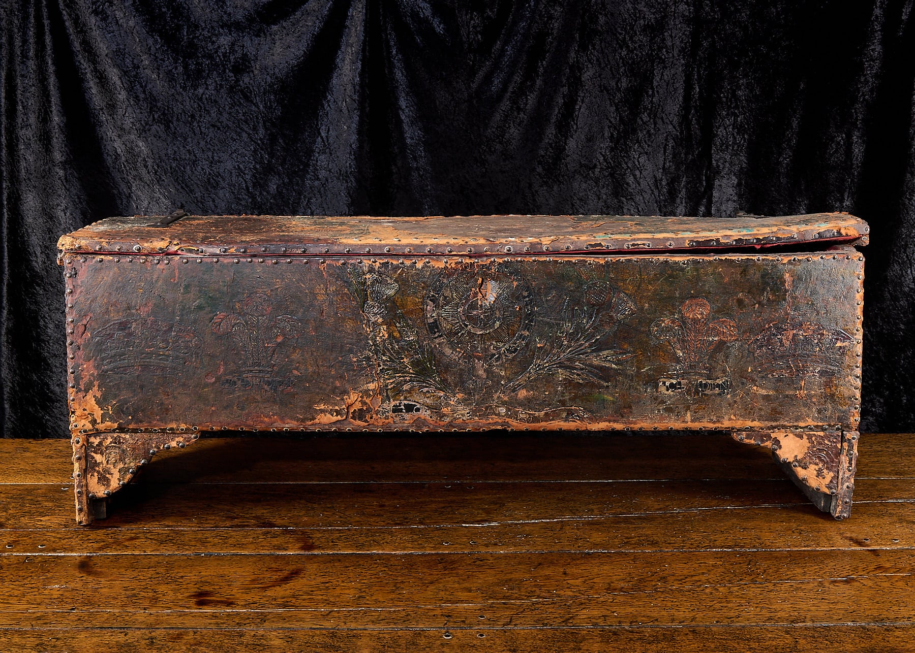 Charles II leather covered chest