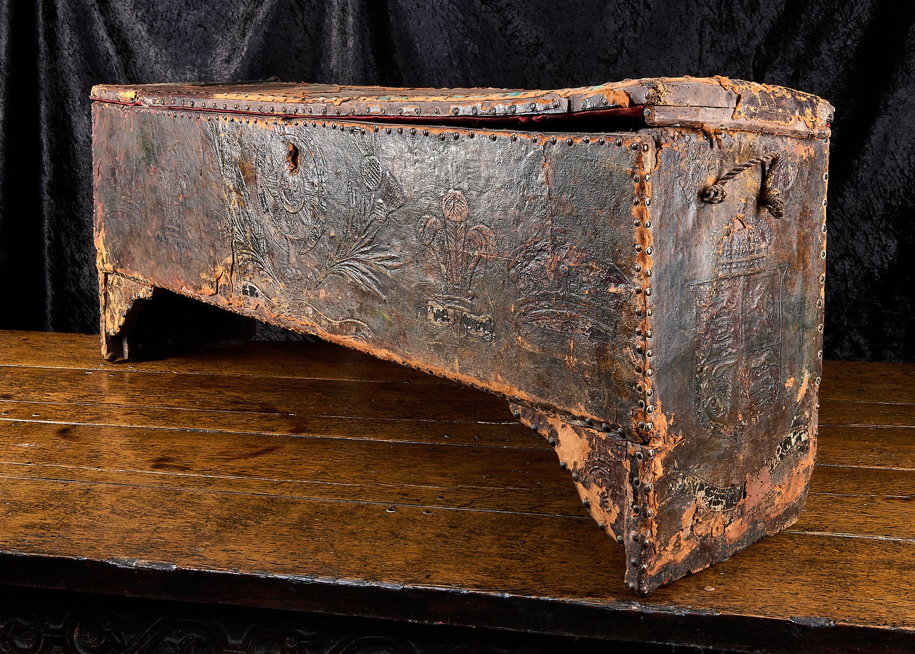Charles II leather covered chest