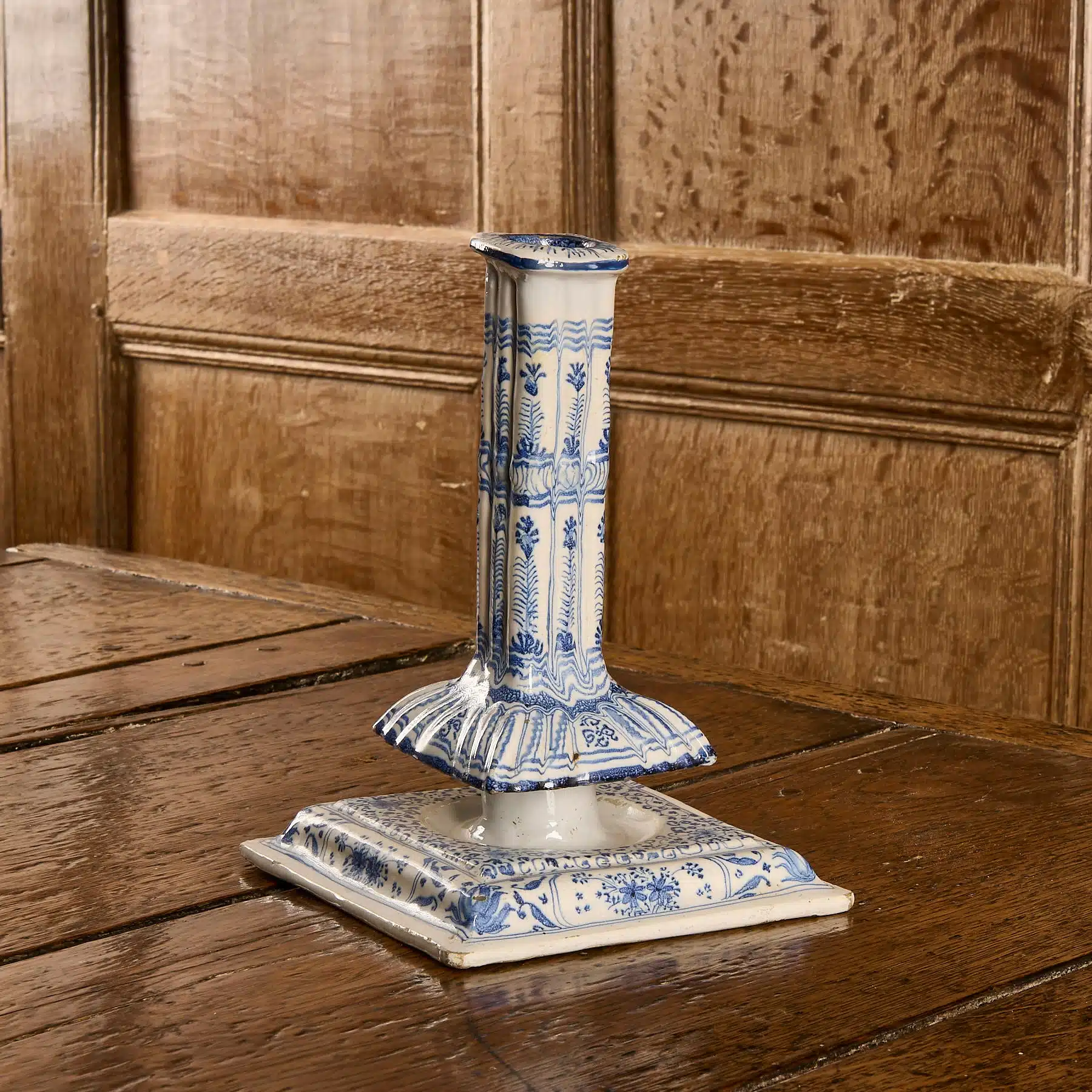 17th century Delftware cluster candlestick