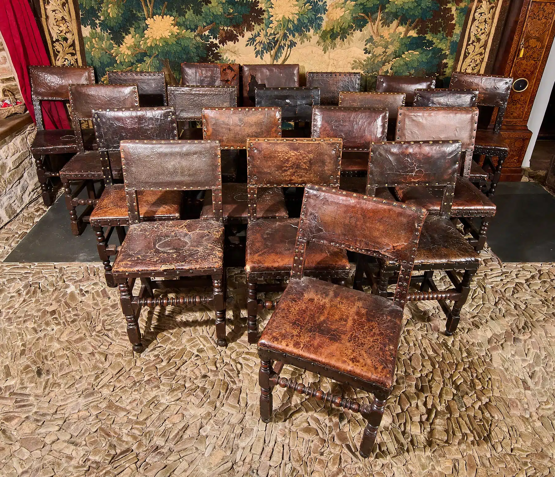 12 Cromwellian oak backstools