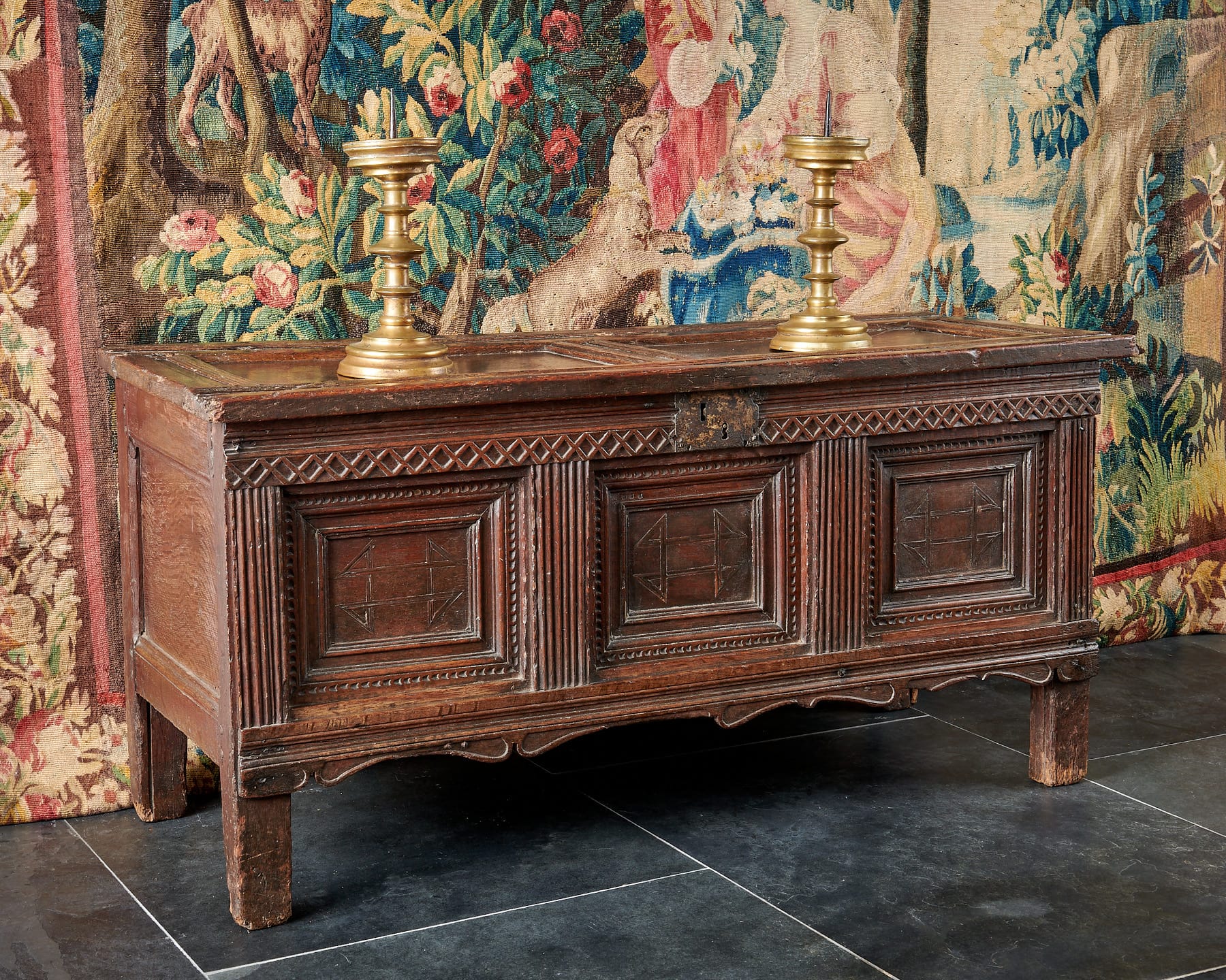 Elizabeth I oak carved chest