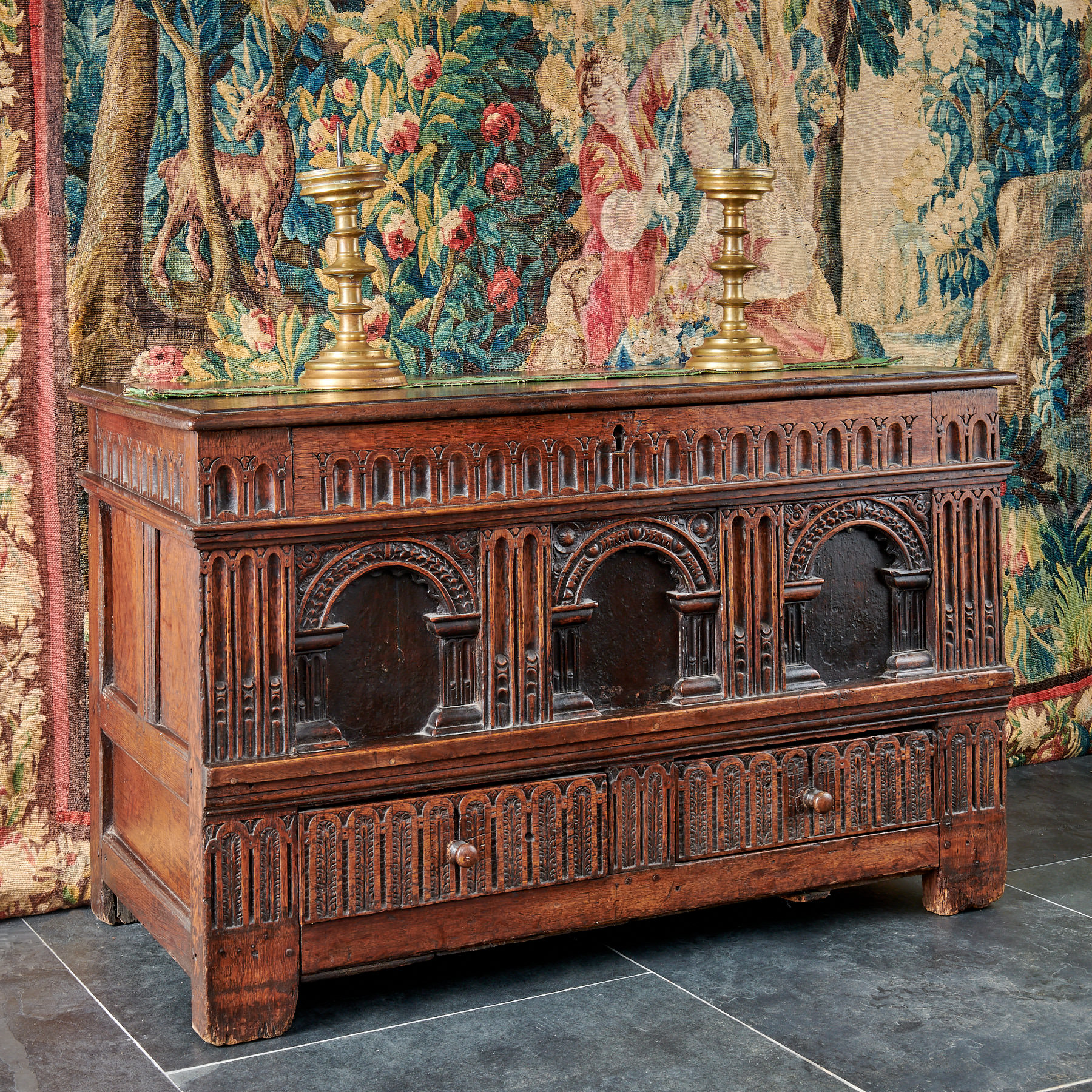 Elizabeth I oak carved chest
