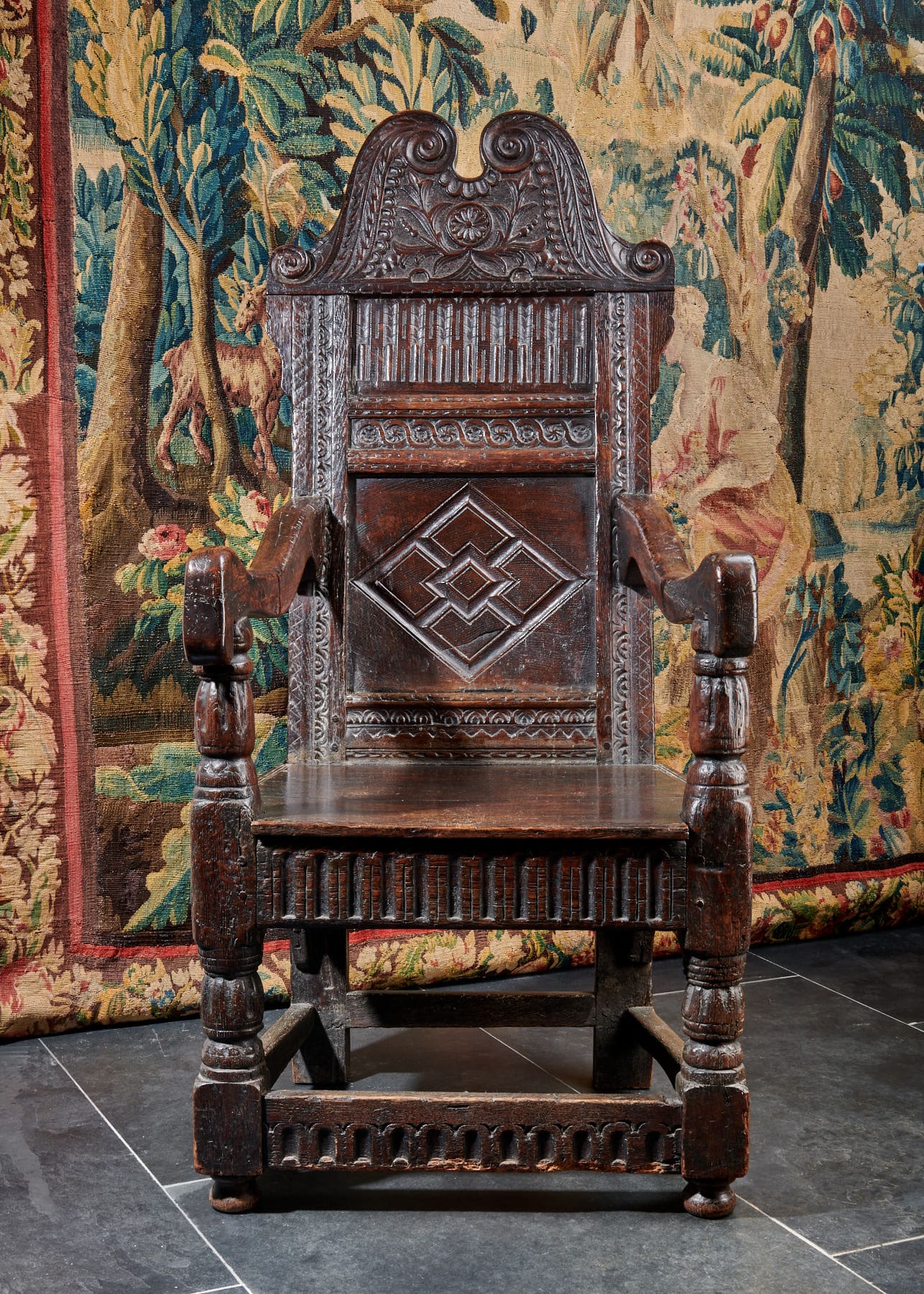 Elizabeth I oak carved armchair