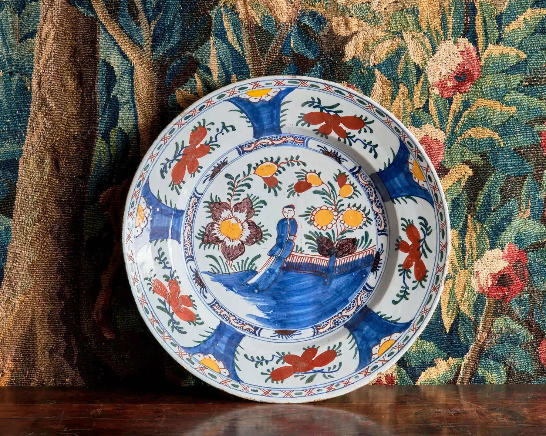 London Delftware Polychrome Charger with Chinoiserie Decoration
