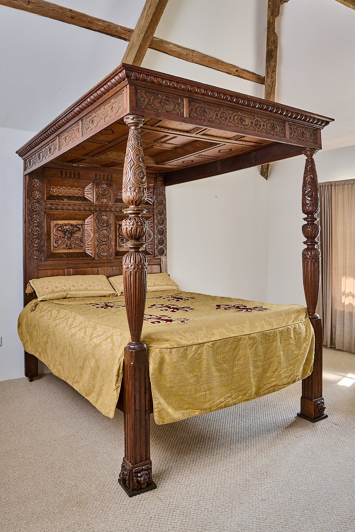 Elizabeth I Oak Carved Tester Bed