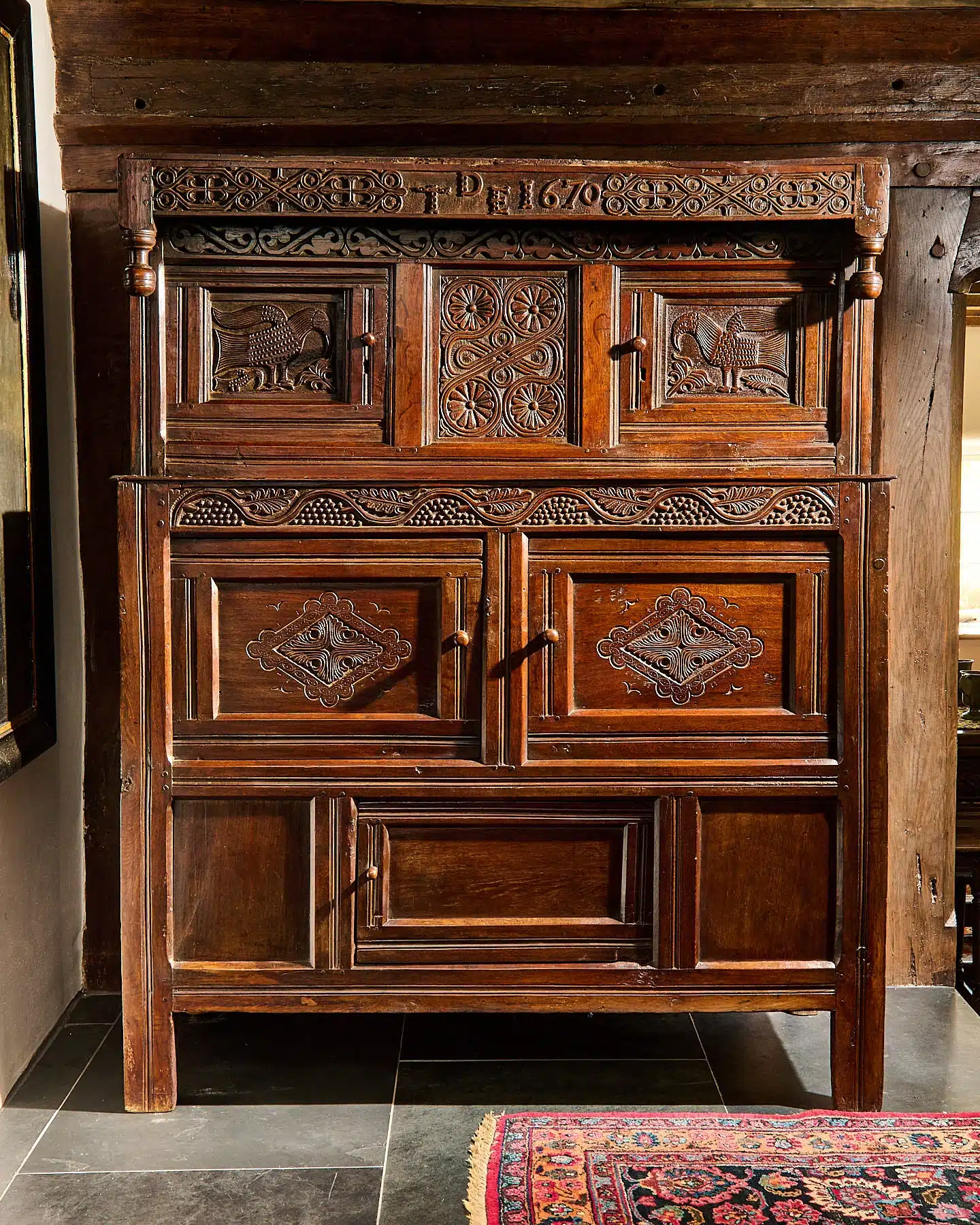 Charles II oak press cupboard