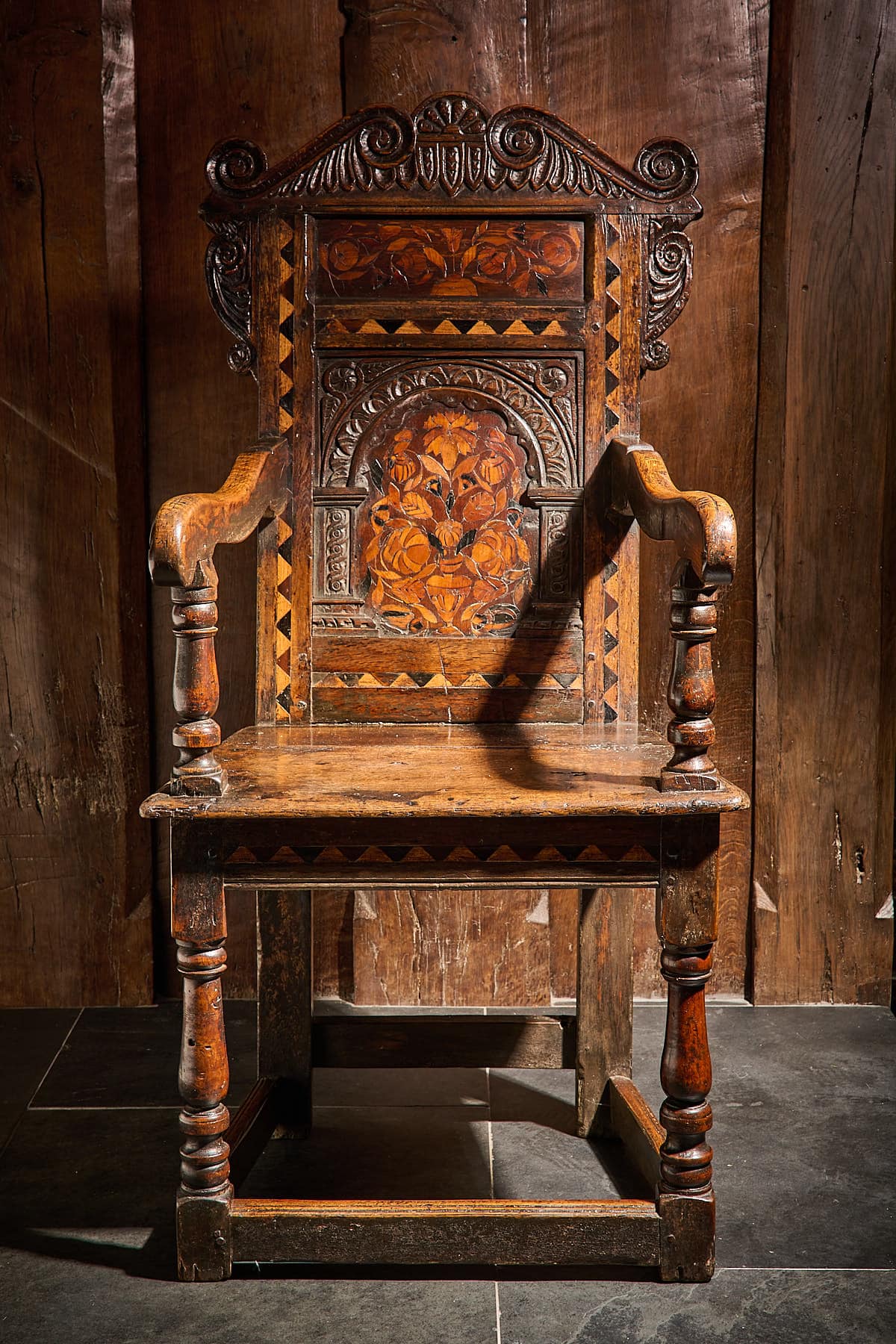 Pair of Charles II inlaid armchairs