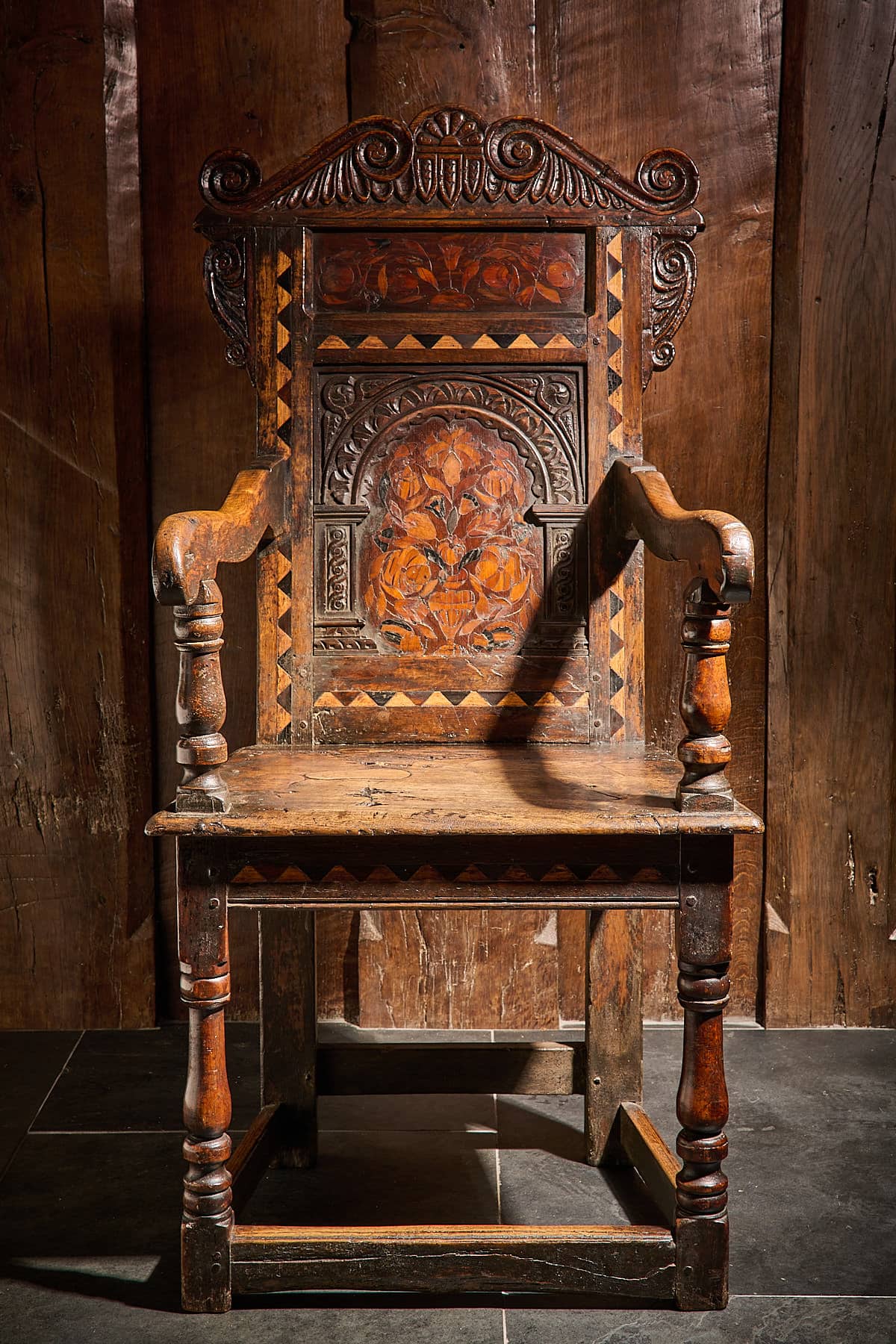 Pair of Charles II inlaid armchairs