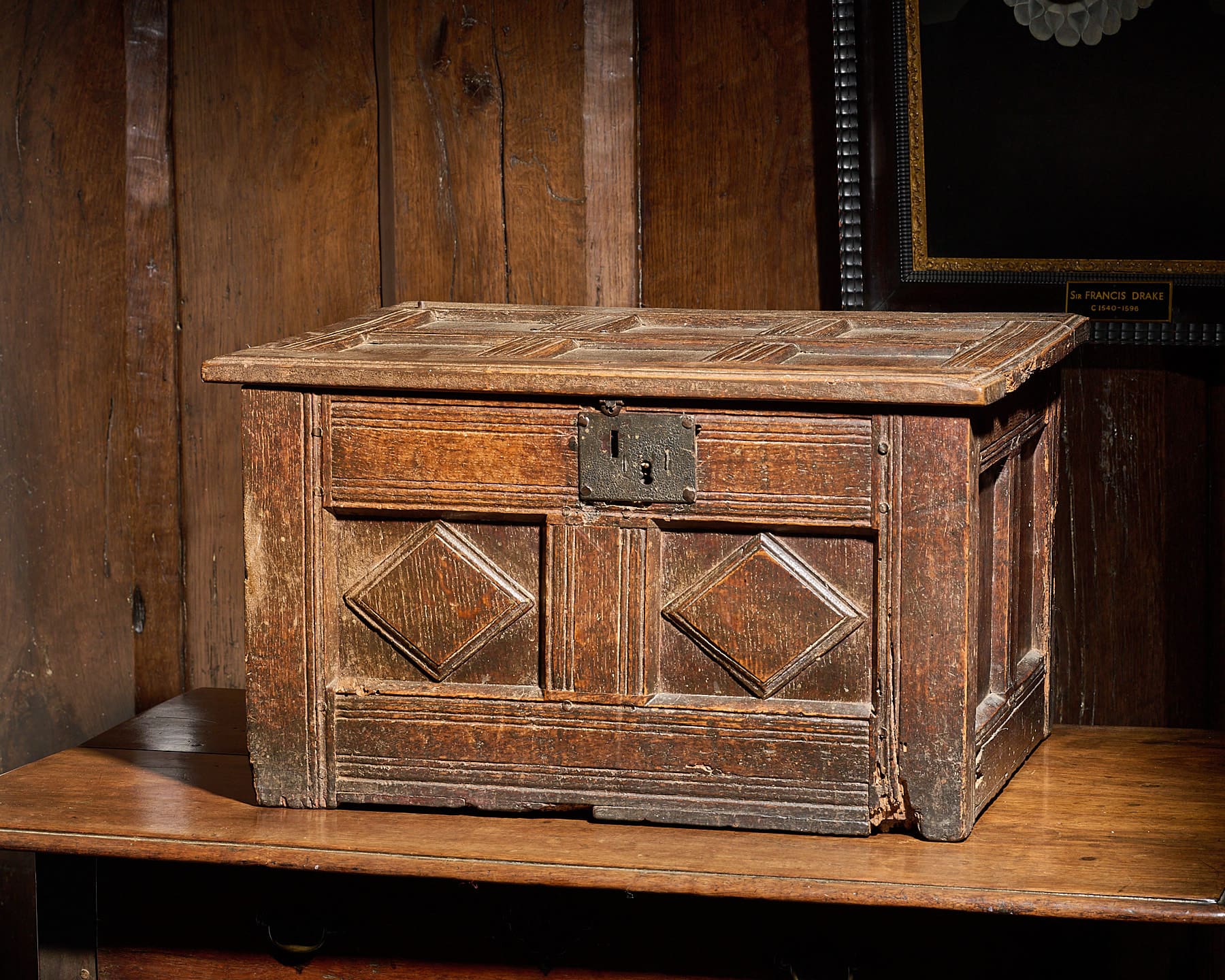 James I oak panelled box