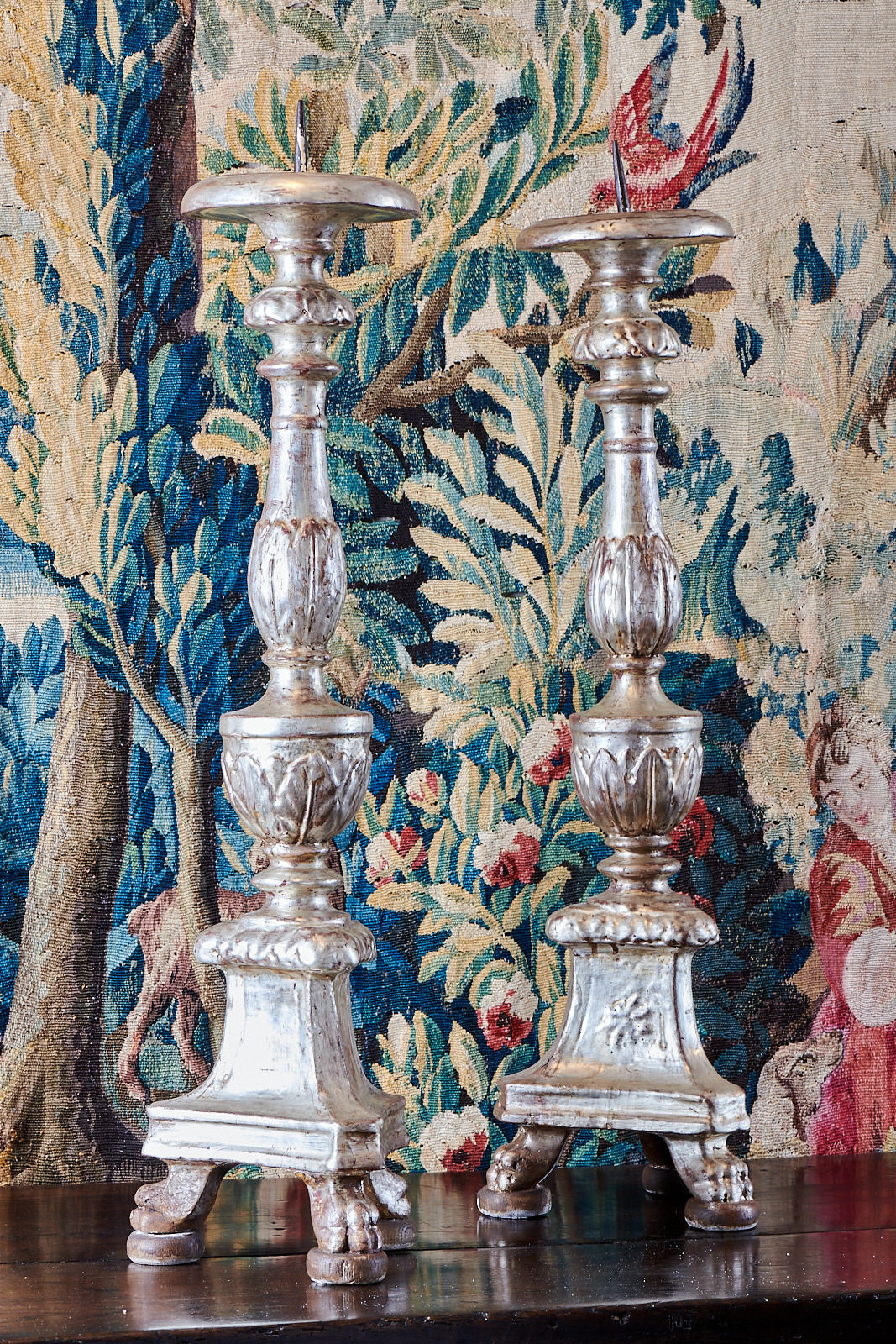 18th century silvered candlesticks