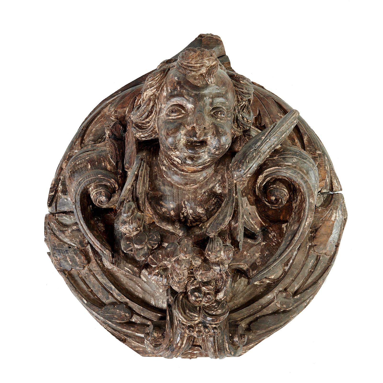 17th century putto carved medallion