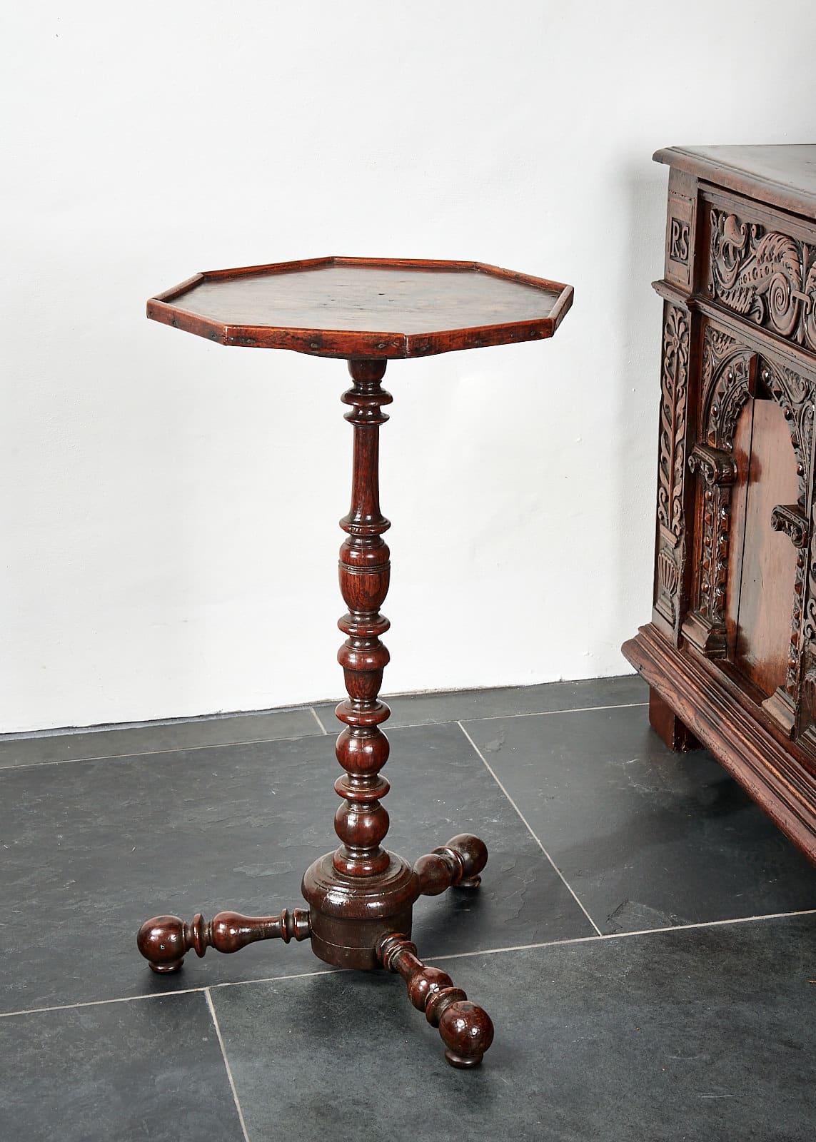 Charles II oak turned candle stand