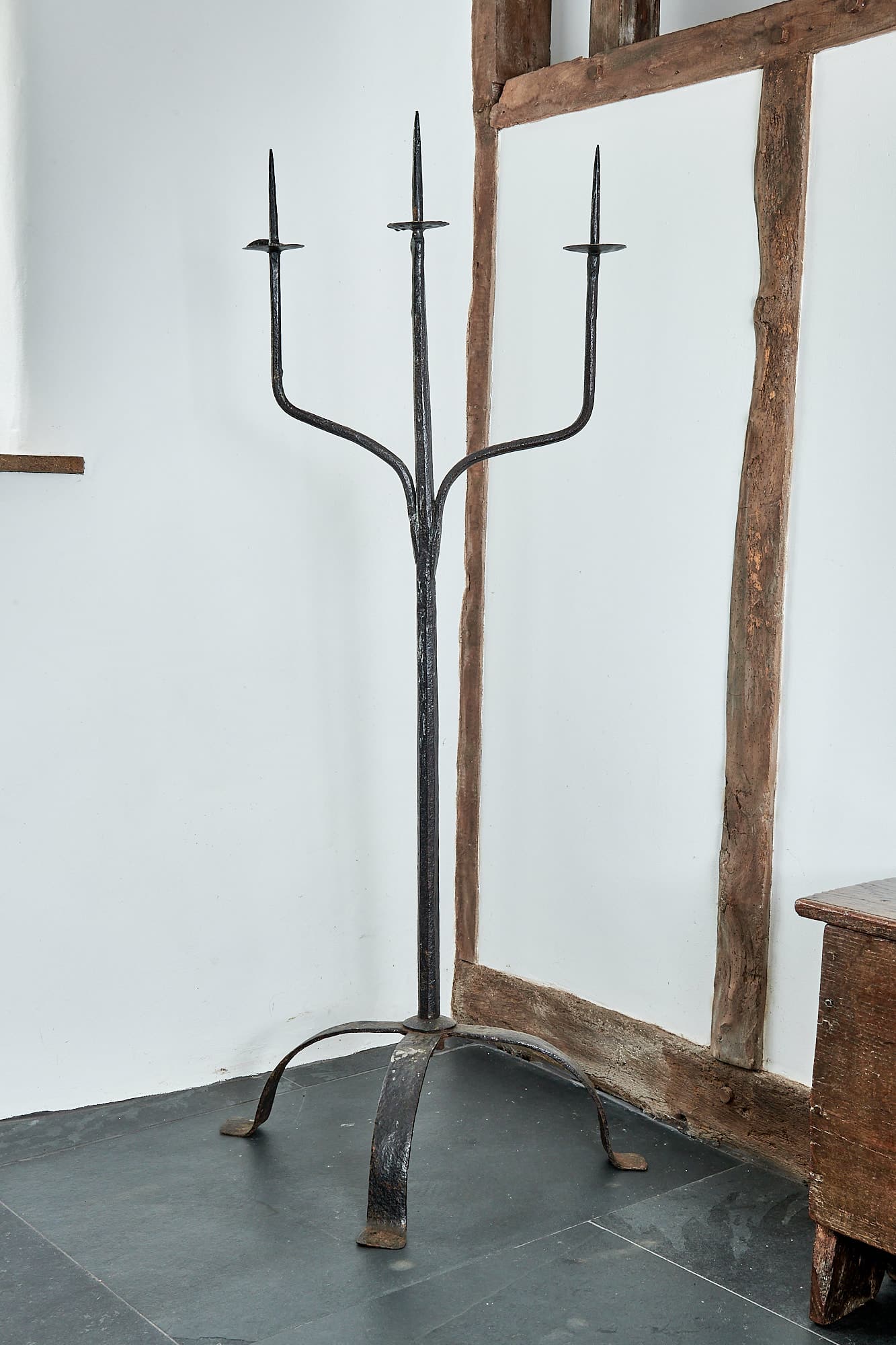 English wrought-iron floor-standing pricket candlestick