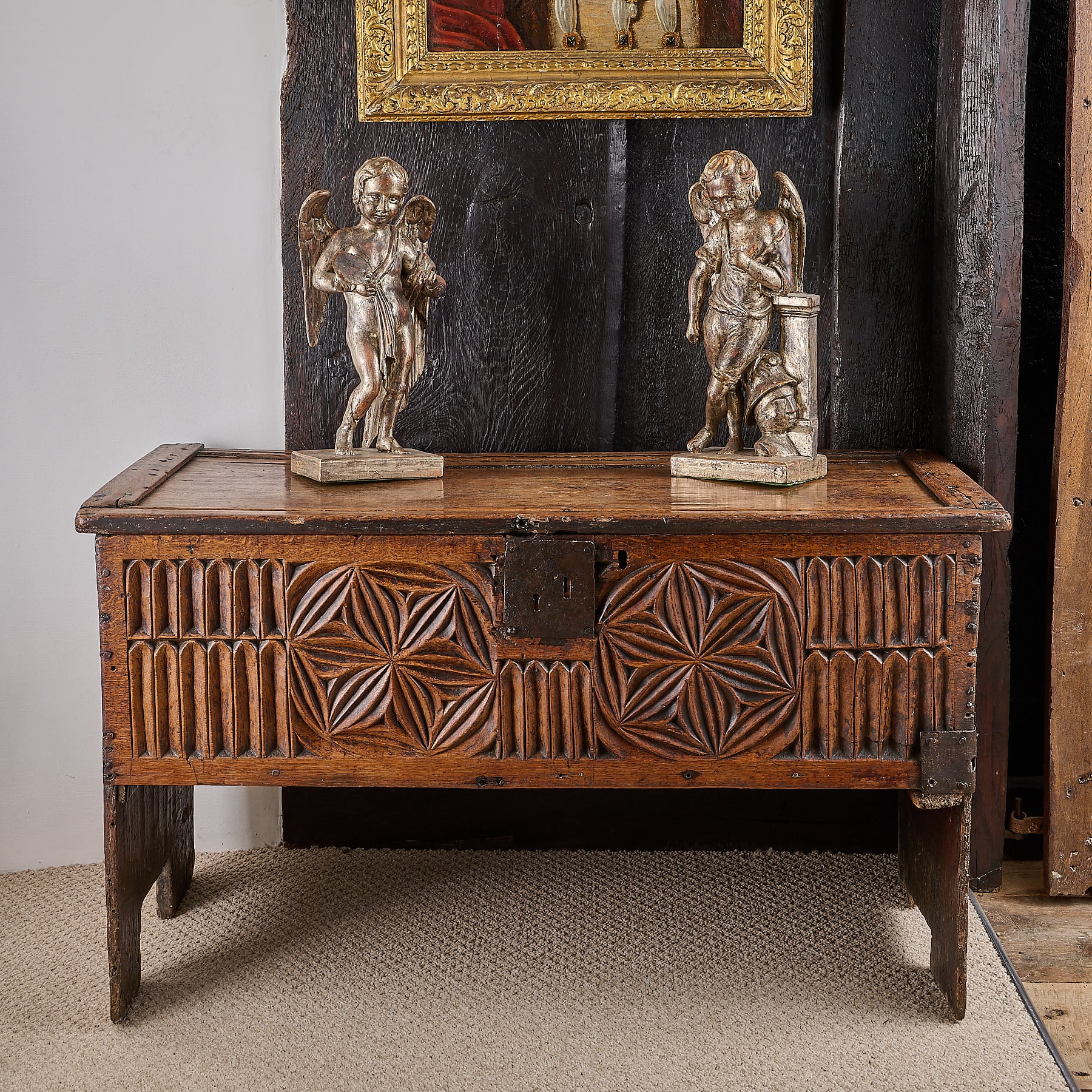 Henry VII – VIII boarded oak chest