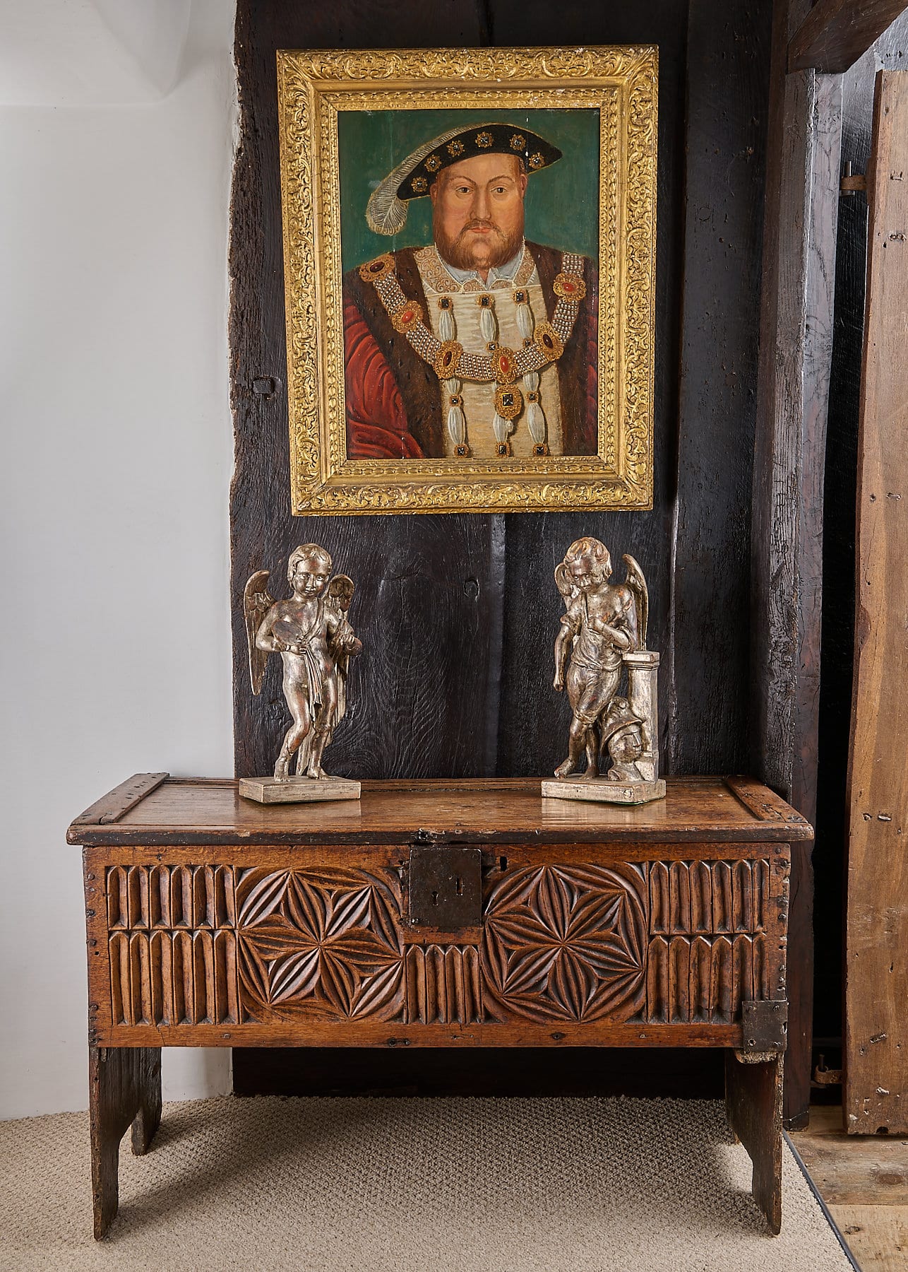Henry VII – VIII boarded oak chest
