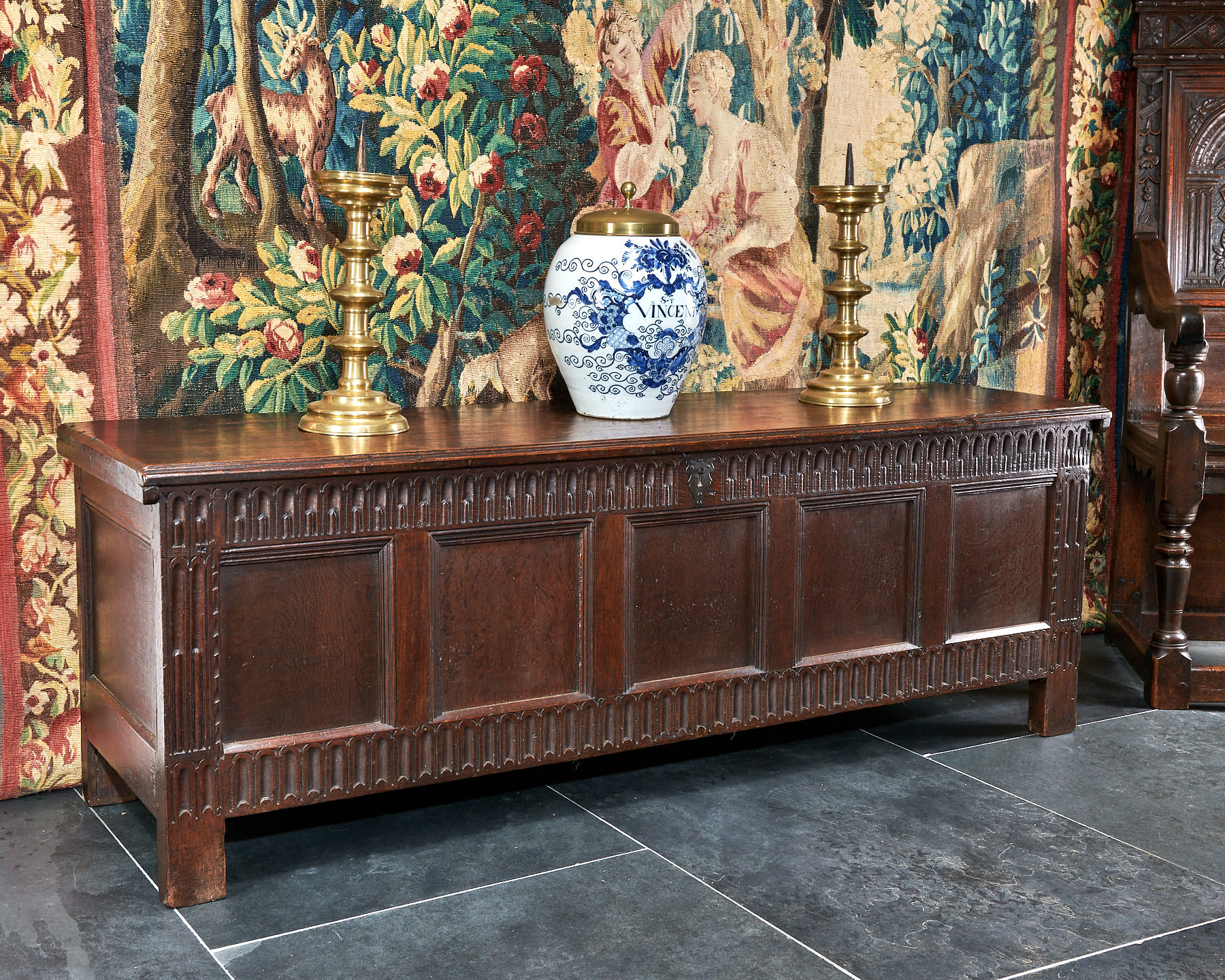 Elizabeth I oak carved chest