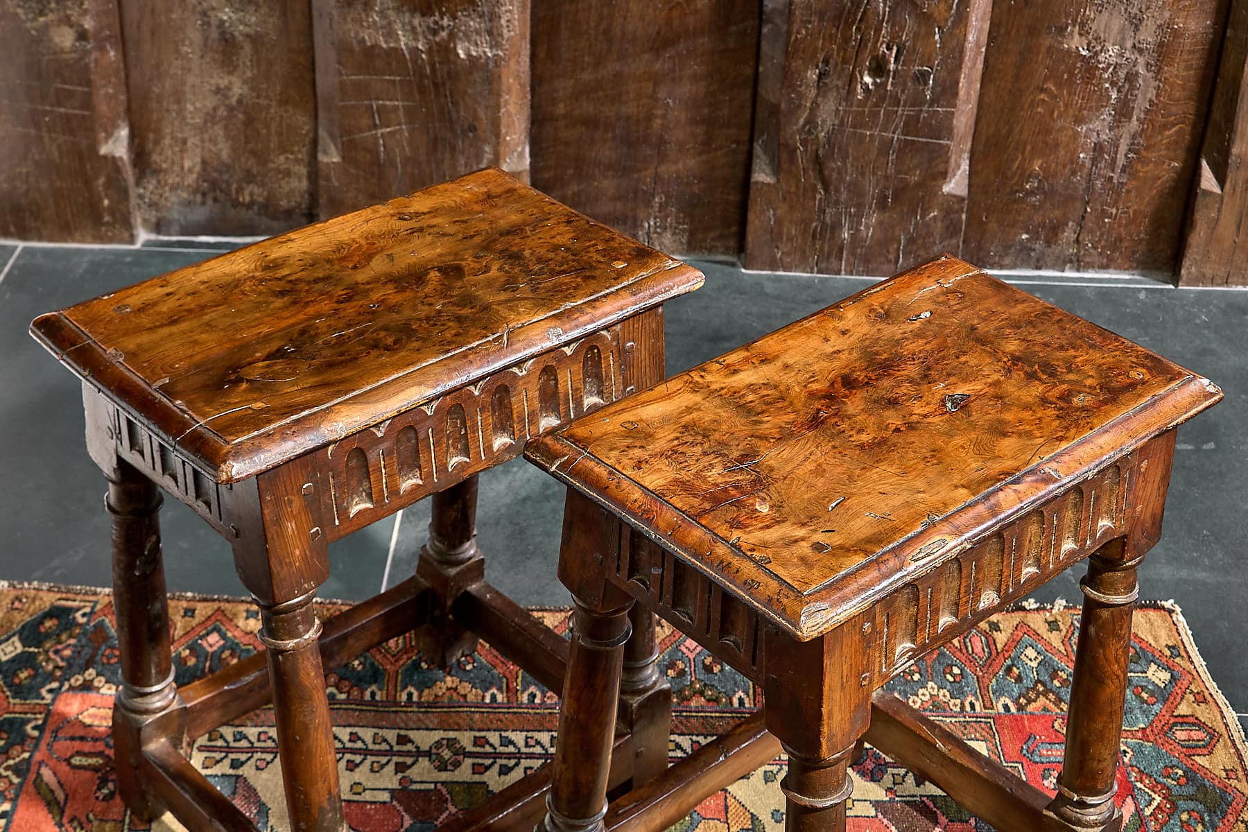 Pair of Charles I Yew wood stools