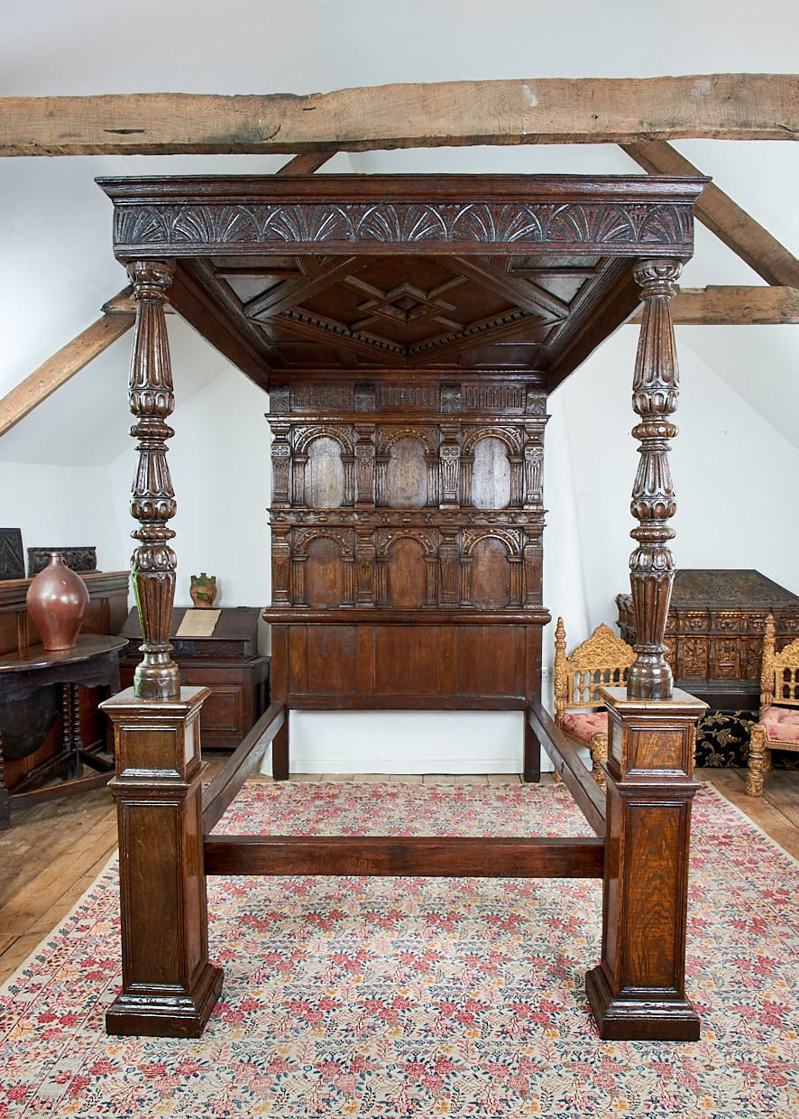 Elizabeth I oak carved tester bed