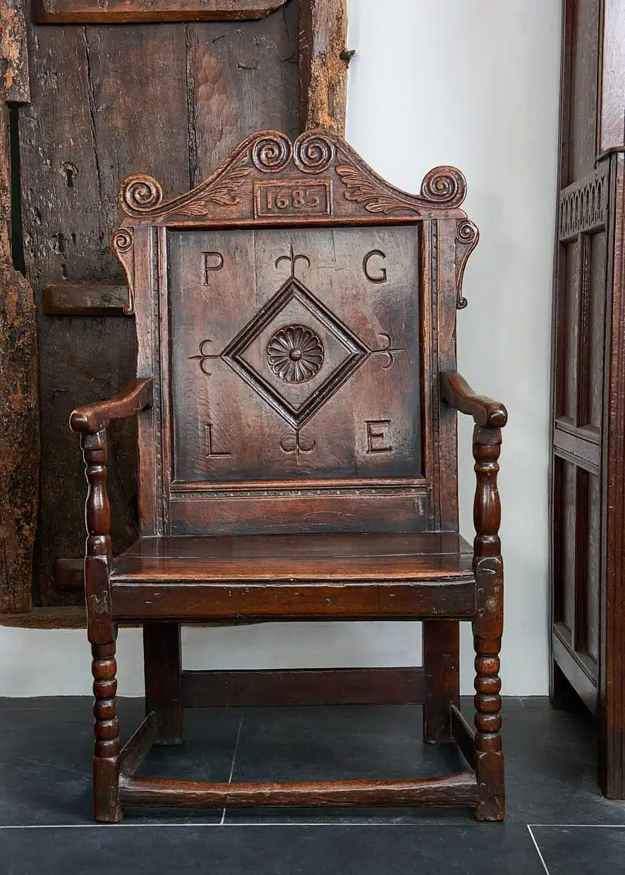 Large 17th century joined oak armchair