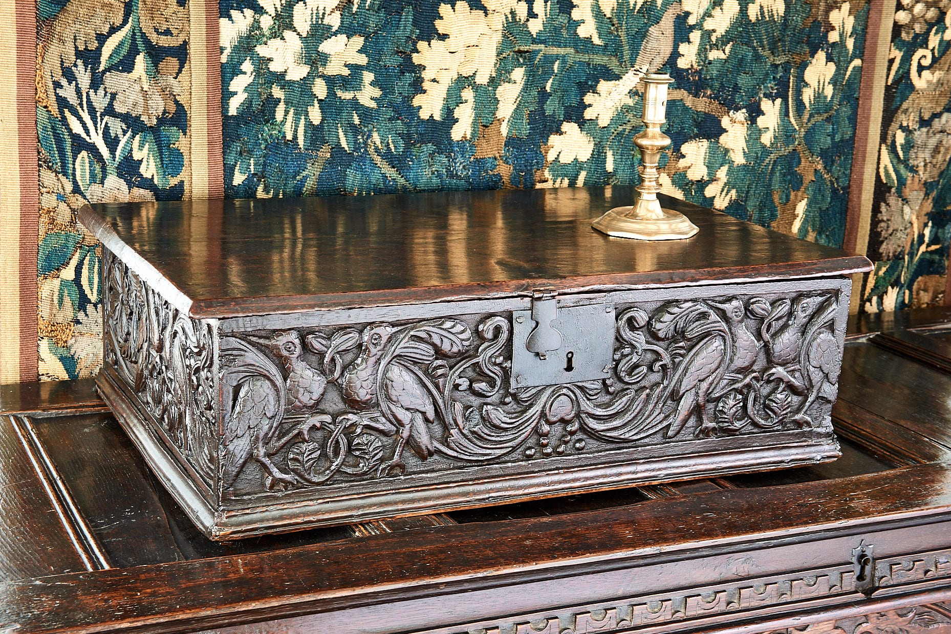 17th century carved oak box