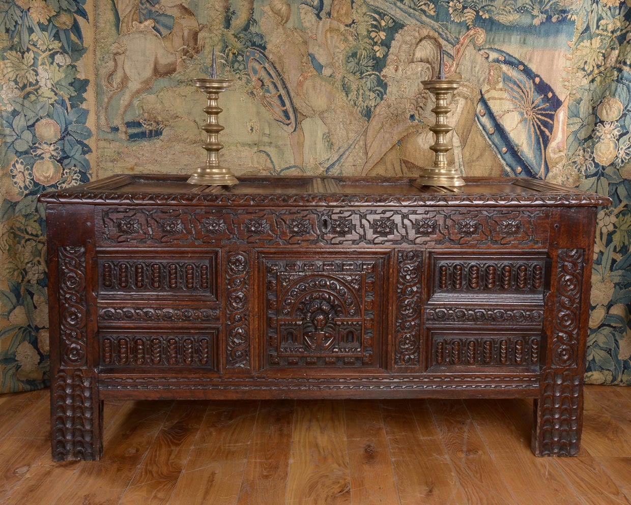 James I oak carved chest