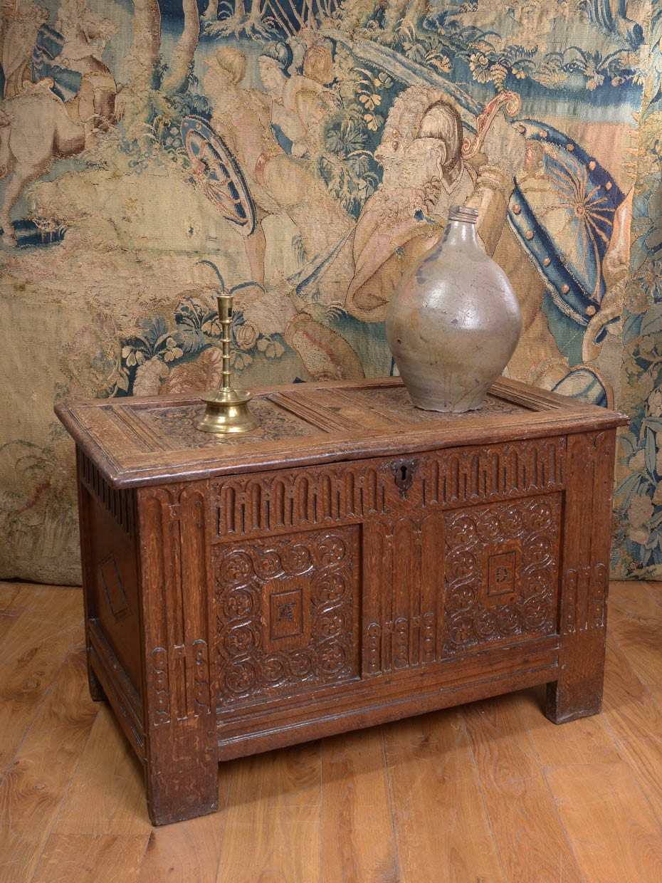 Elizabeth I oak carved chest