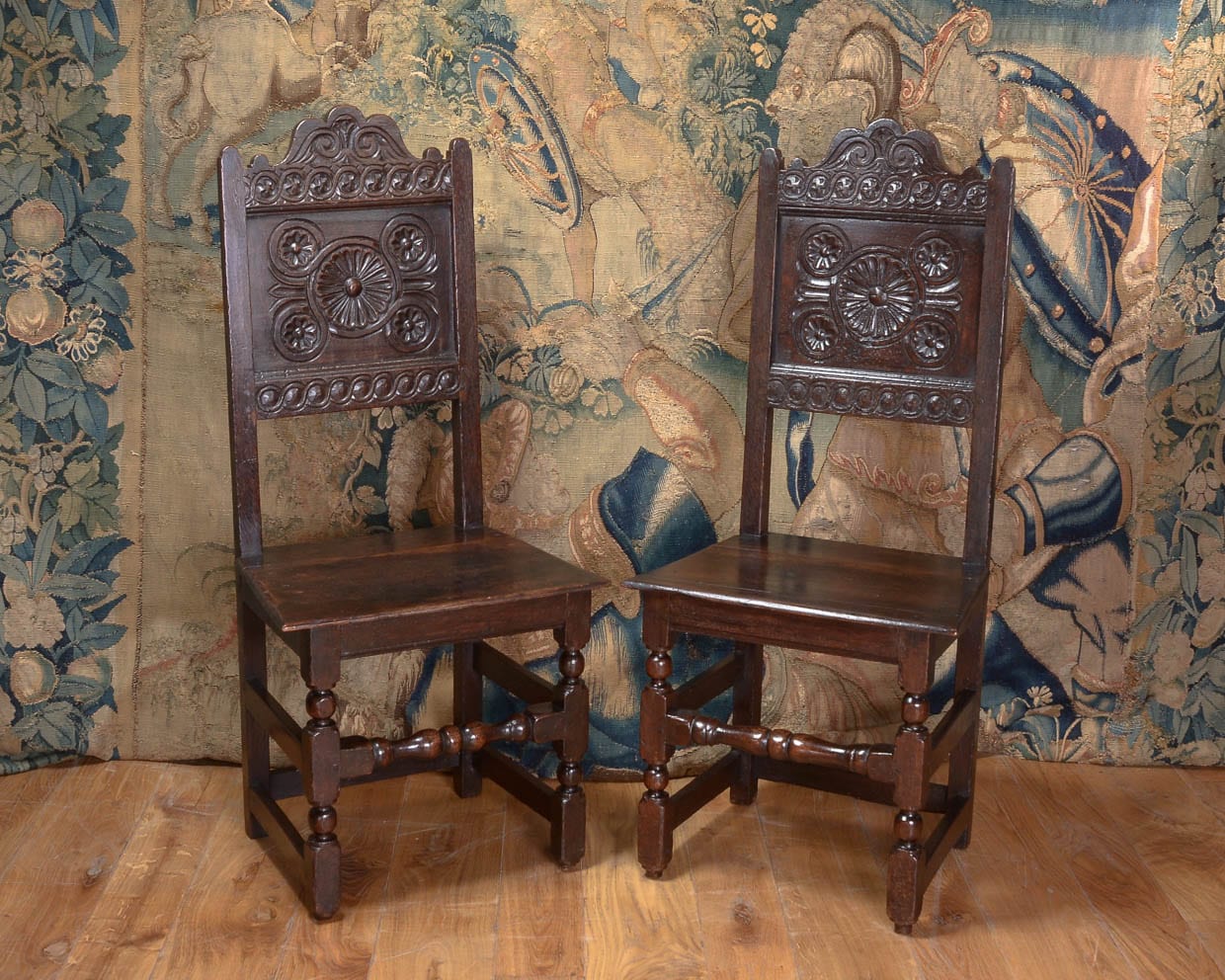 Pair of 17th century backstools