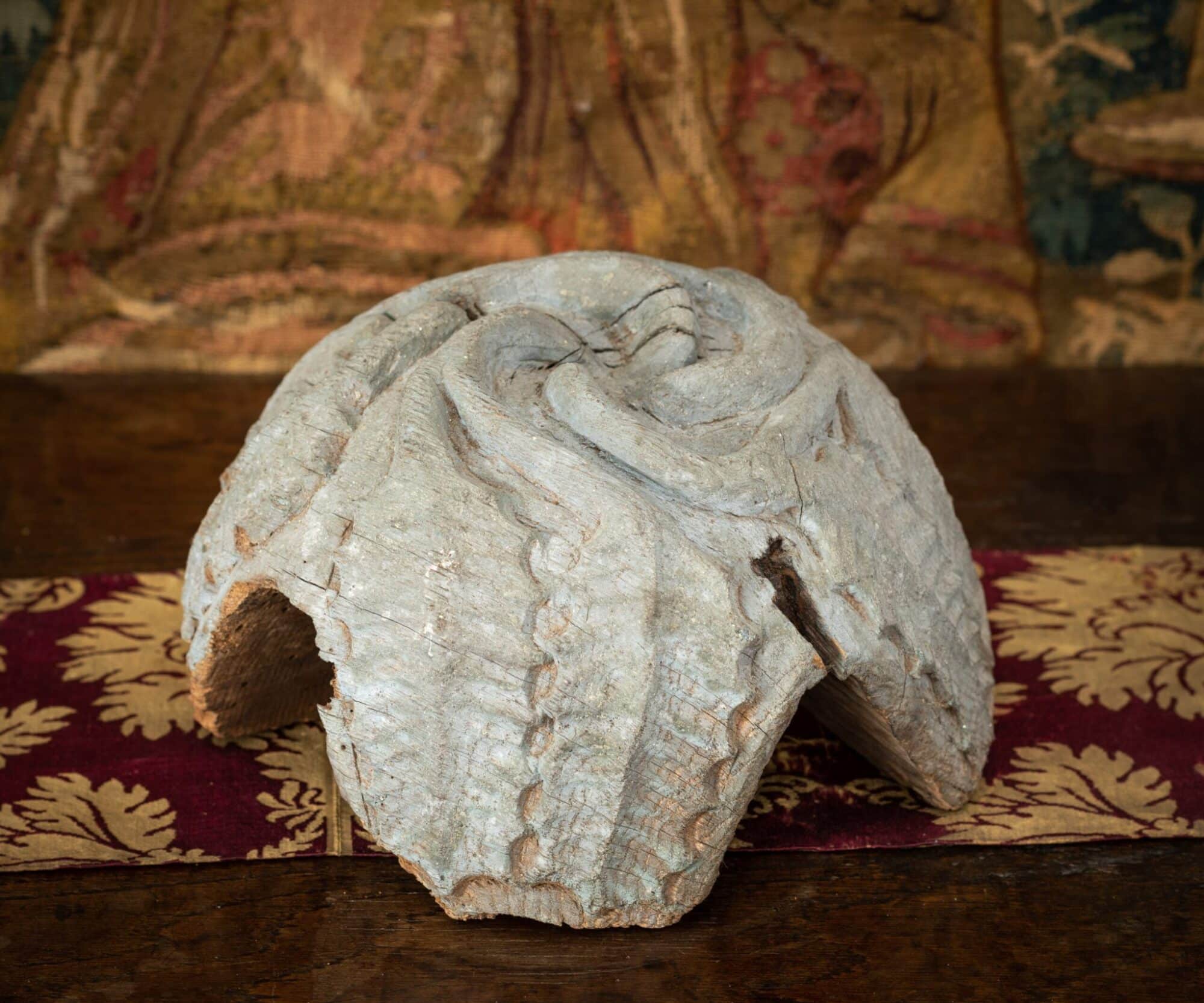 Medieval English Carved Oak Roof Boss with Traces of Original Polychromy