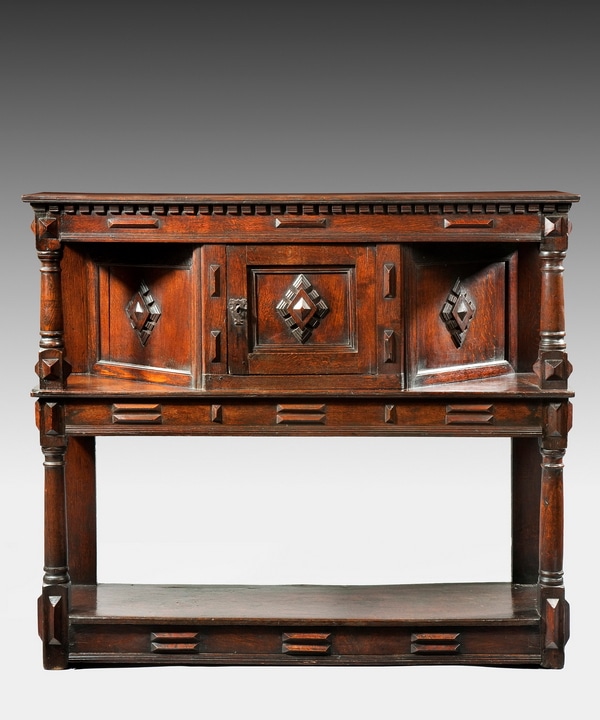 James I oak canted livery cupboard