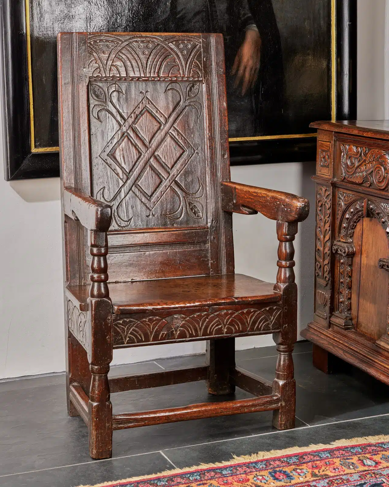 James I oak carved armchair