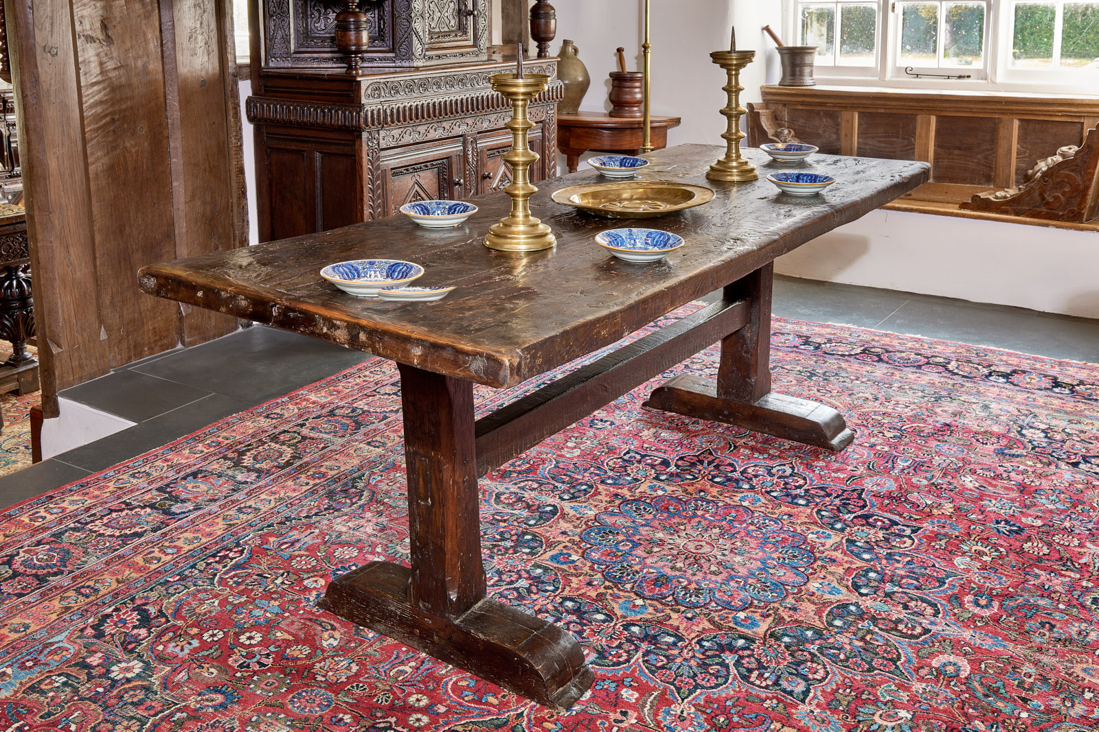 Charles I oak and elm trestle table