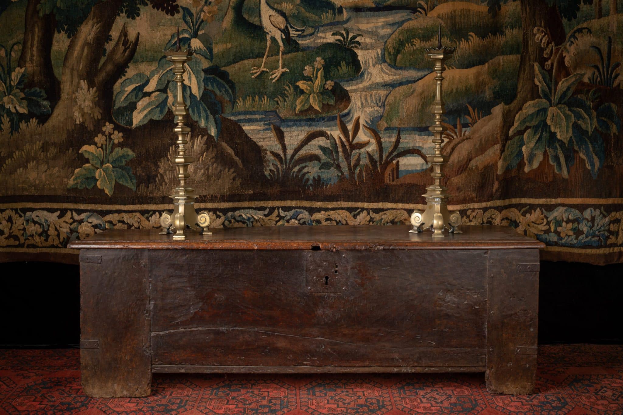 Medieval walnut clamp front chest