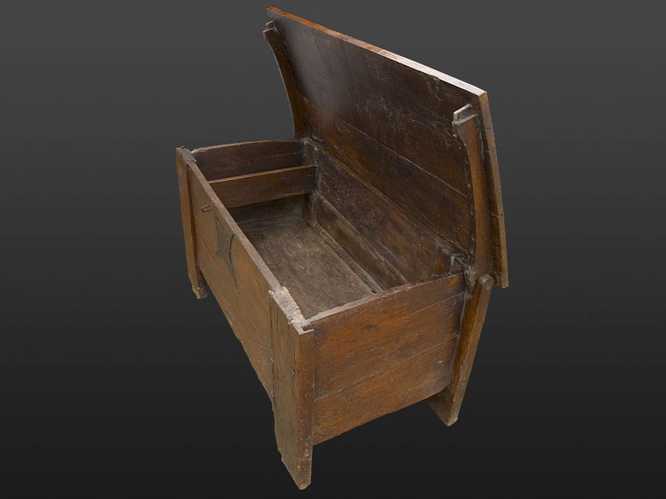 14th century oak clamp front chest