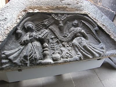 Gothic limestone carving of The Annunciation