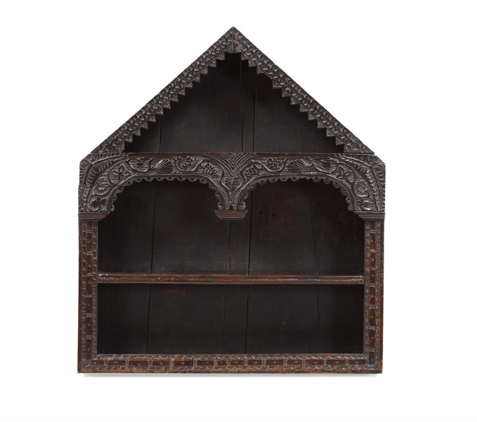 Charles I oak boarded mural glass case