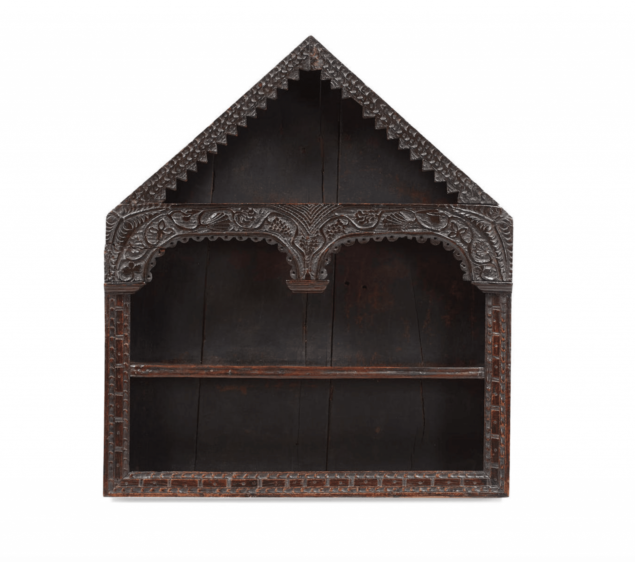 Charles I oak boarded mural glass case