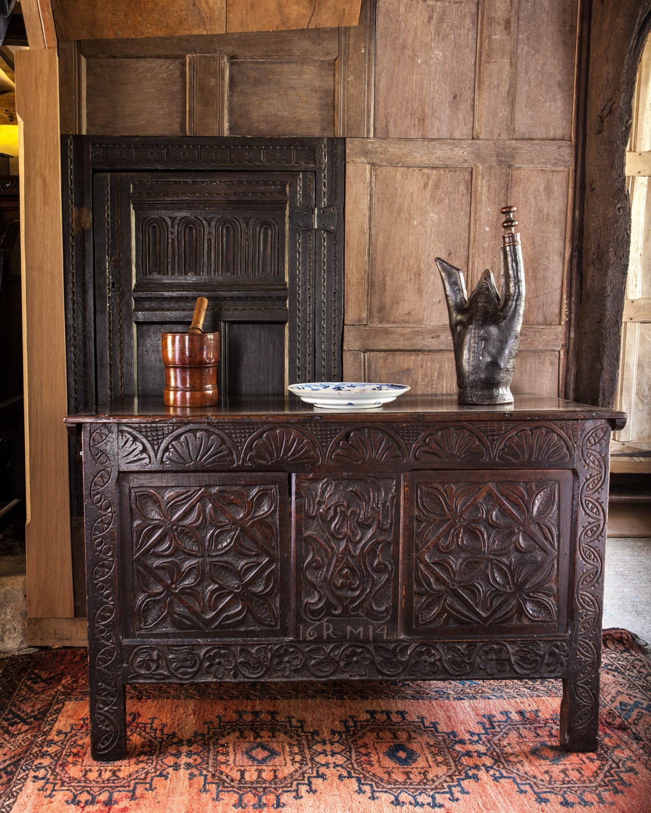 James I oak carved chest