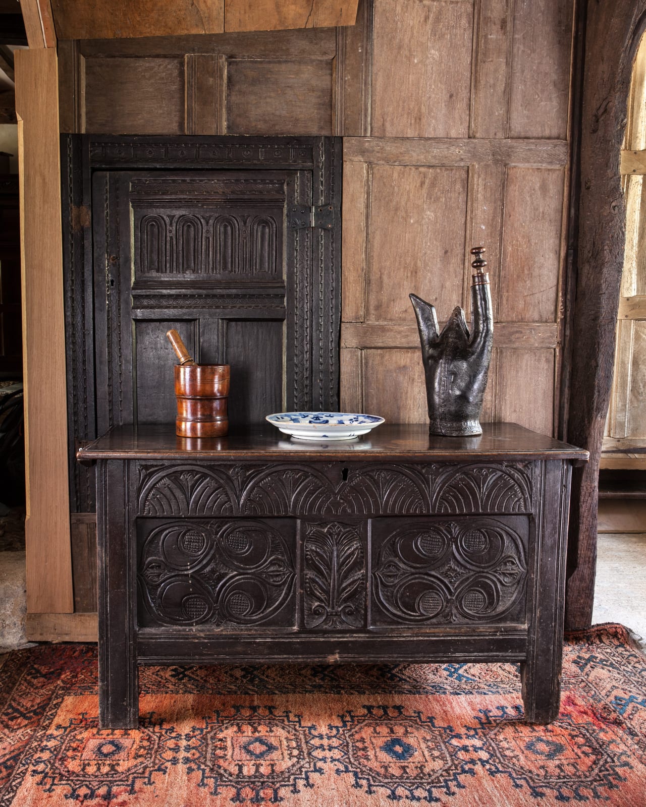 Charles II carved oak chest