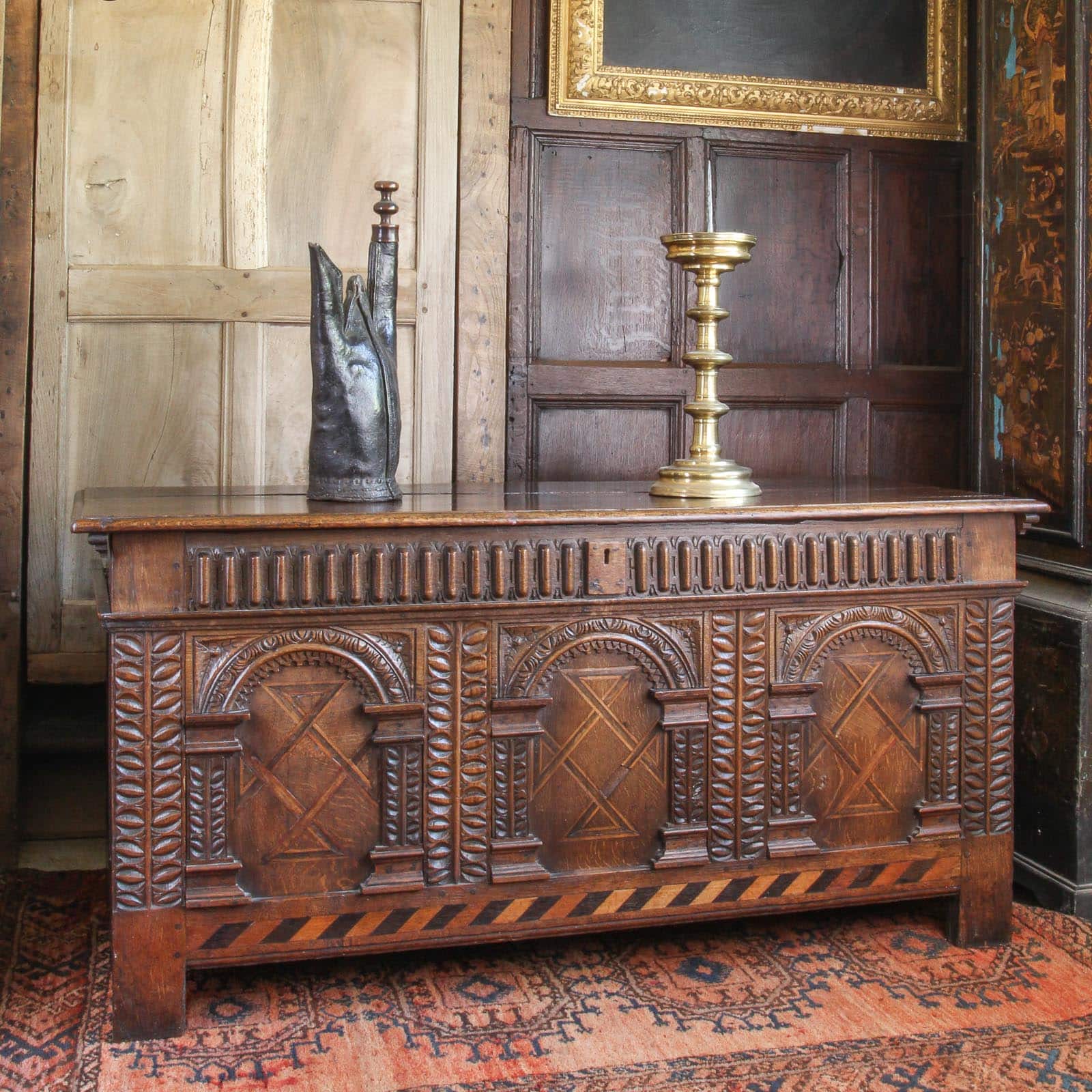 Elizabeth I carved inlaid chest
