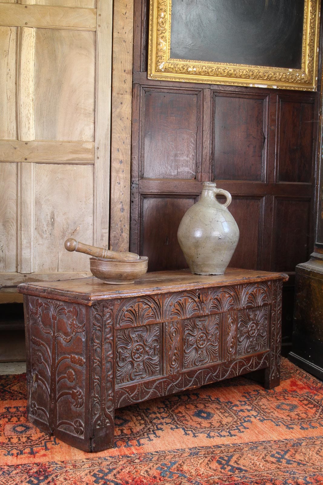 Charles I carved oak chest