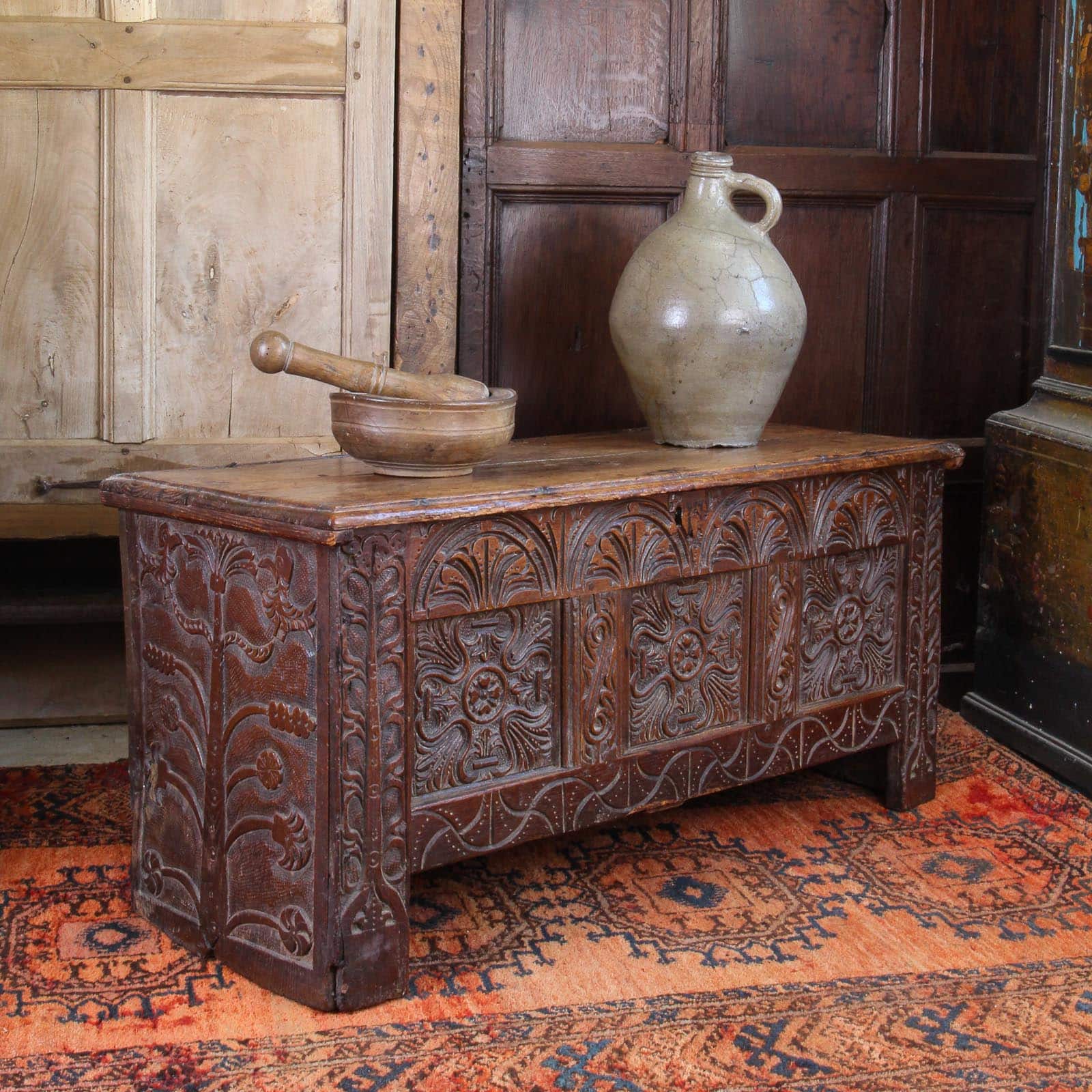 Charles I carved oak chest