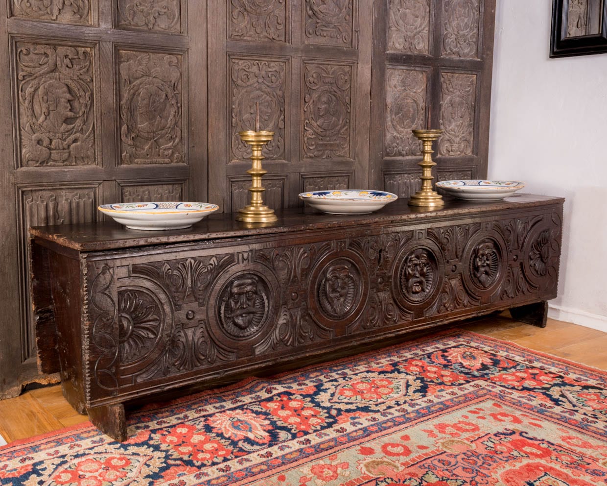 Elizabeth I oak carved chest