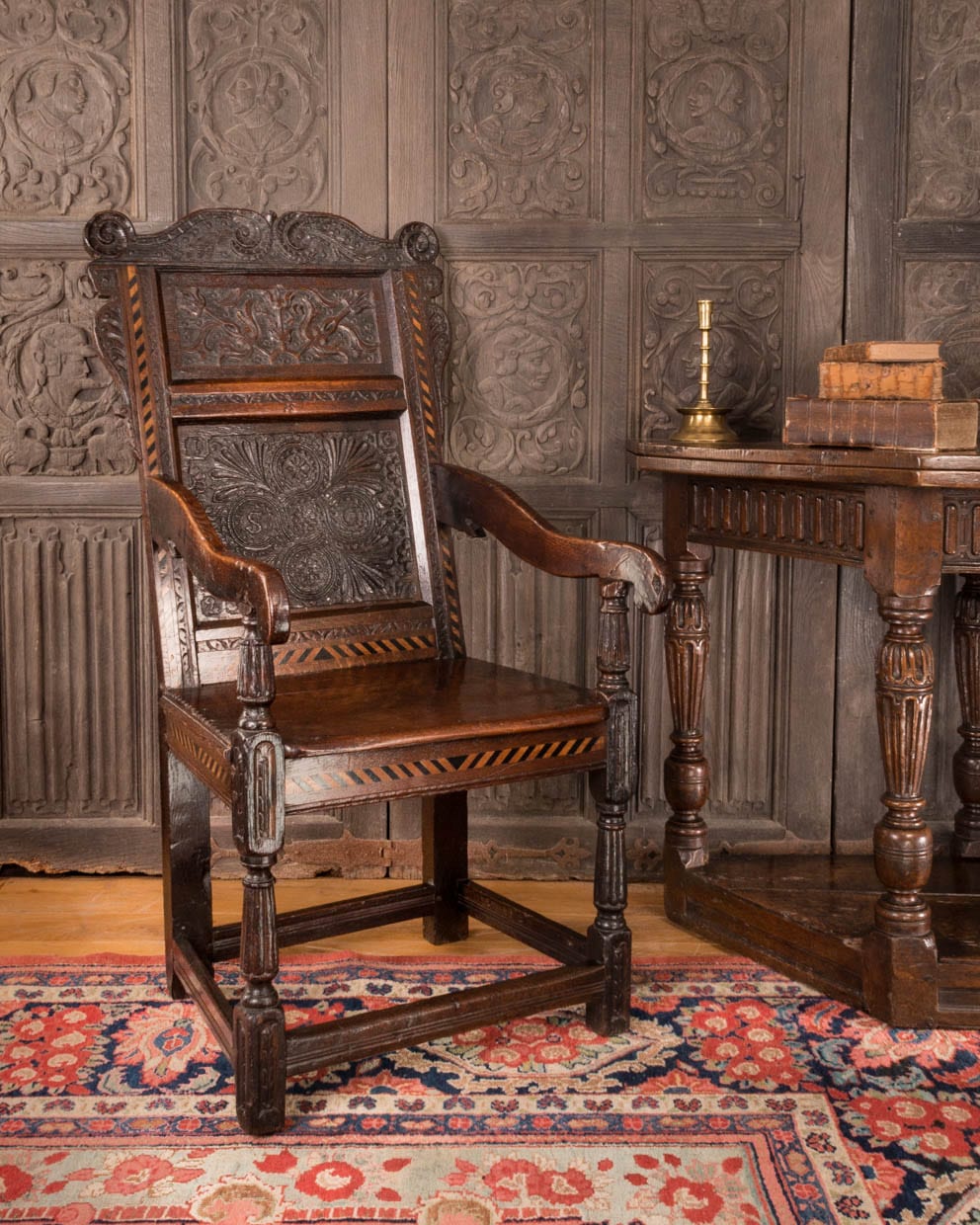 Charles I oak carved armchair