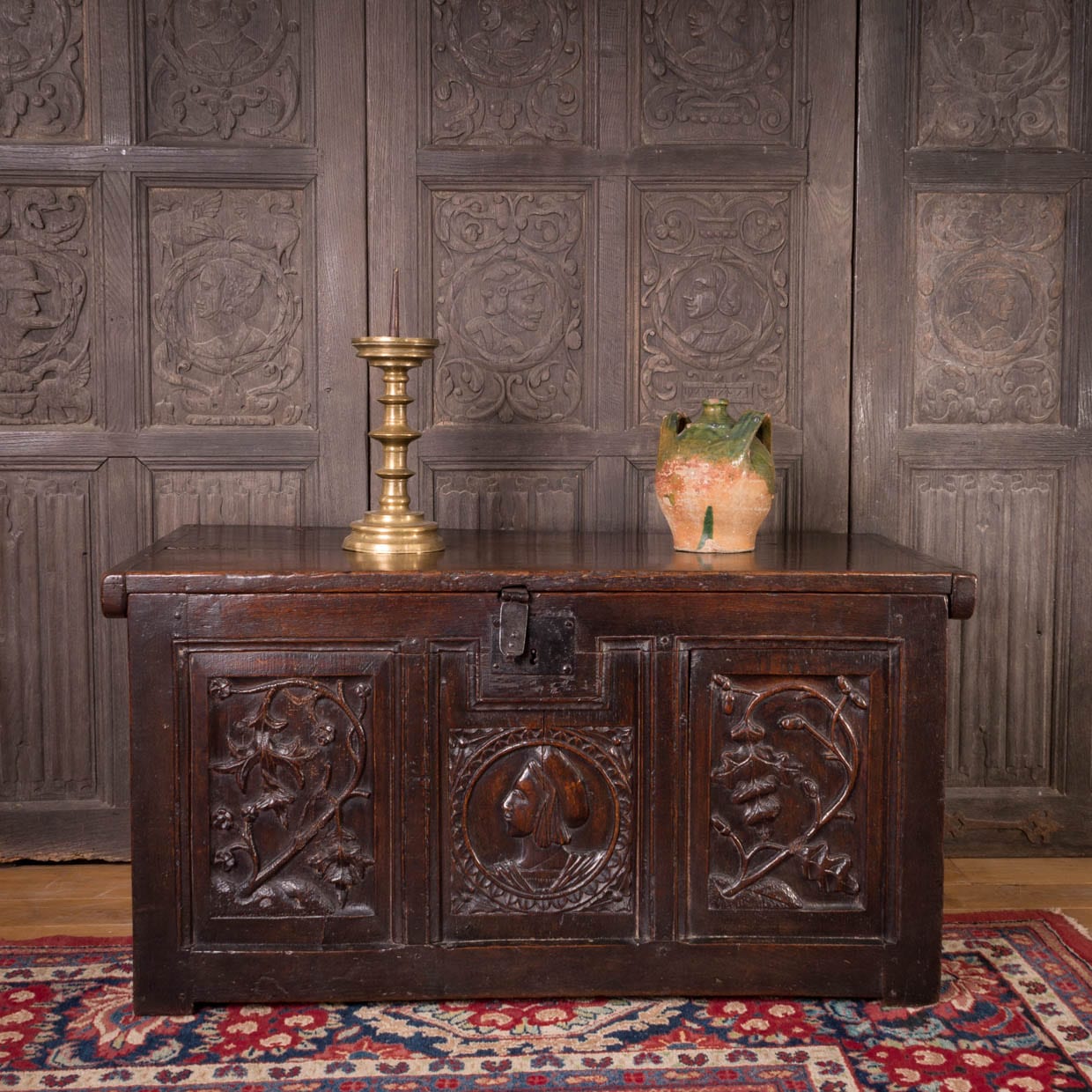 Henry VIII carved oak chest