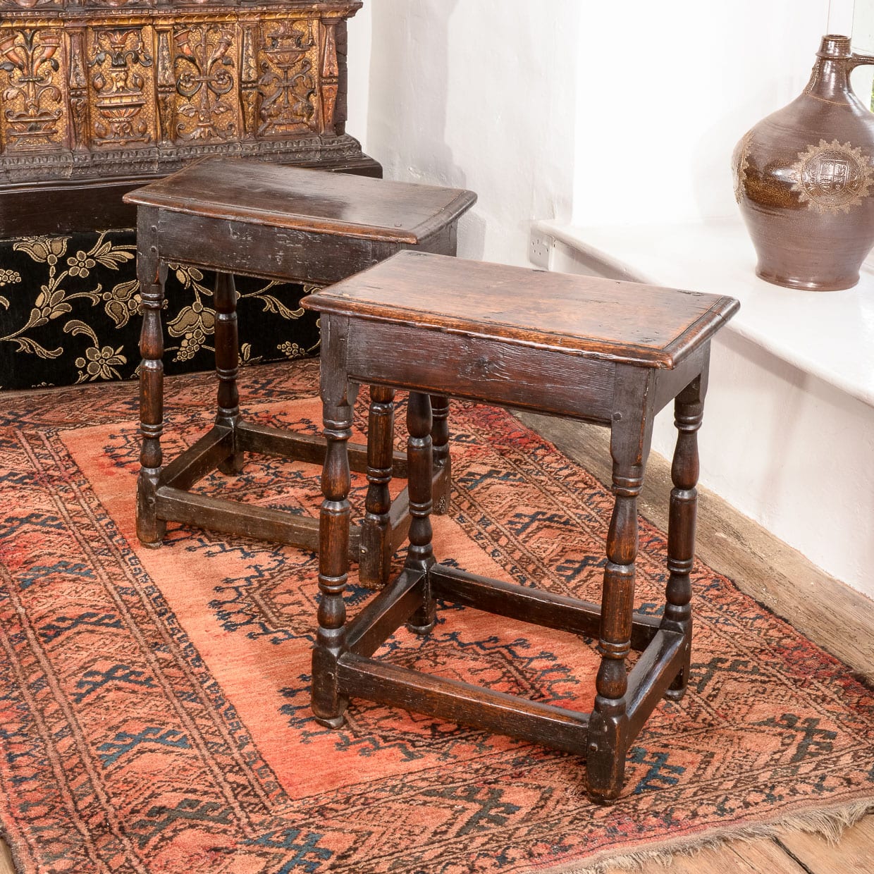 17th century pair of joined stools