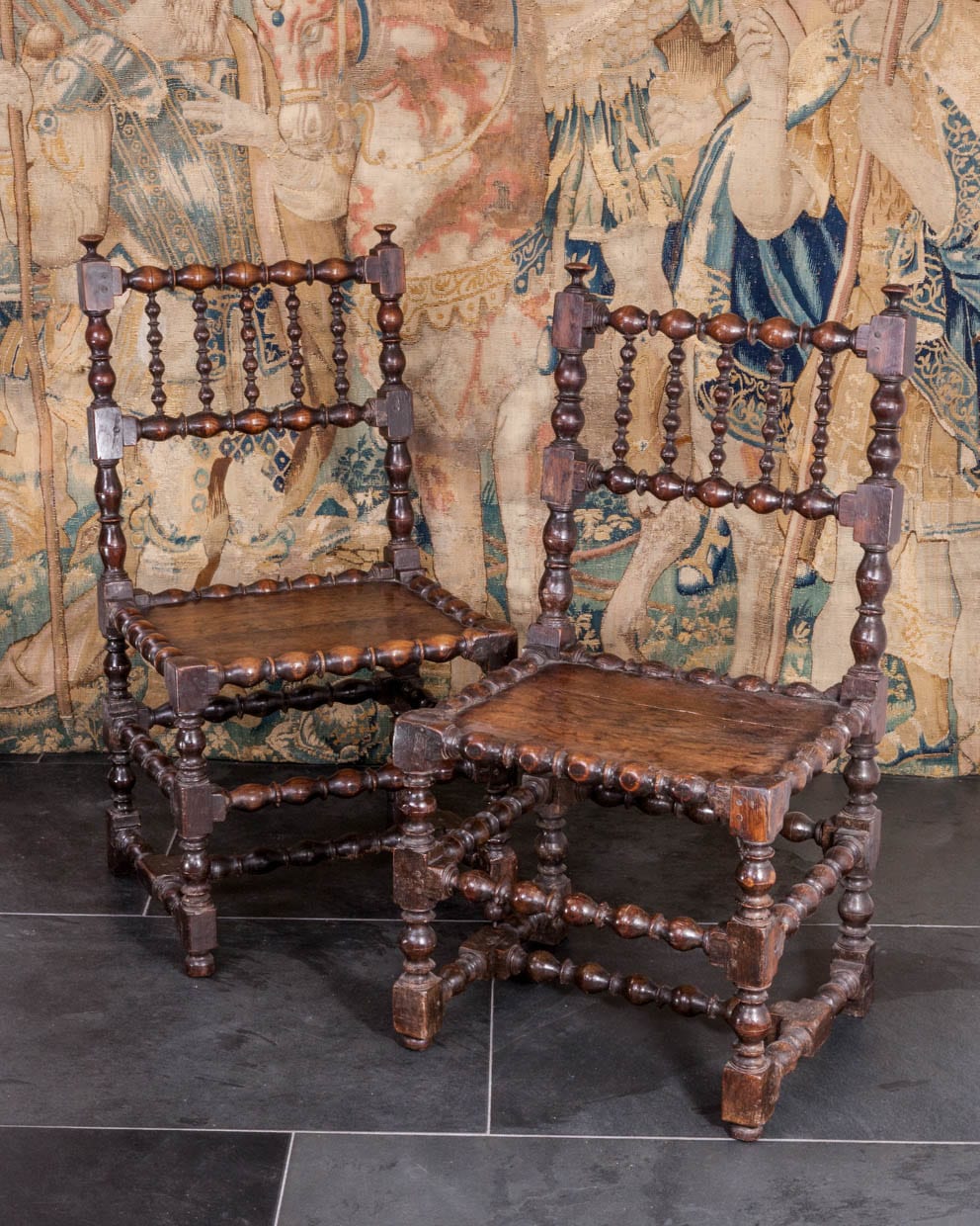 17th c pair of joined oak backstools