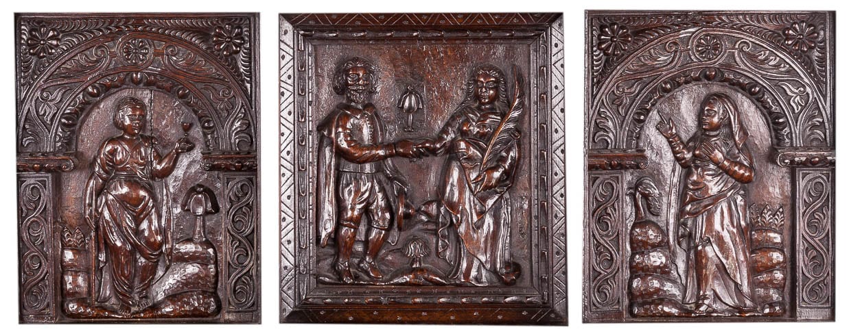 James I oak carved tester bed