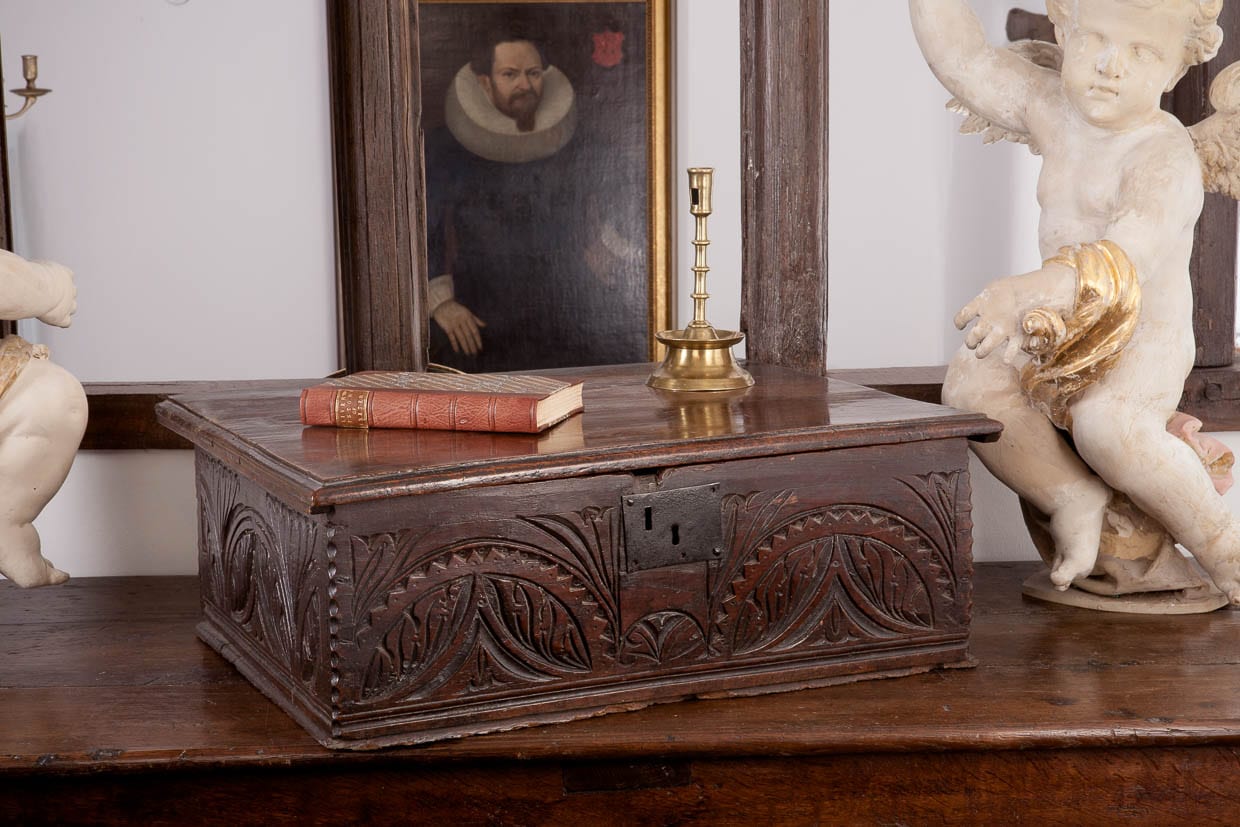 17th century carved oak box